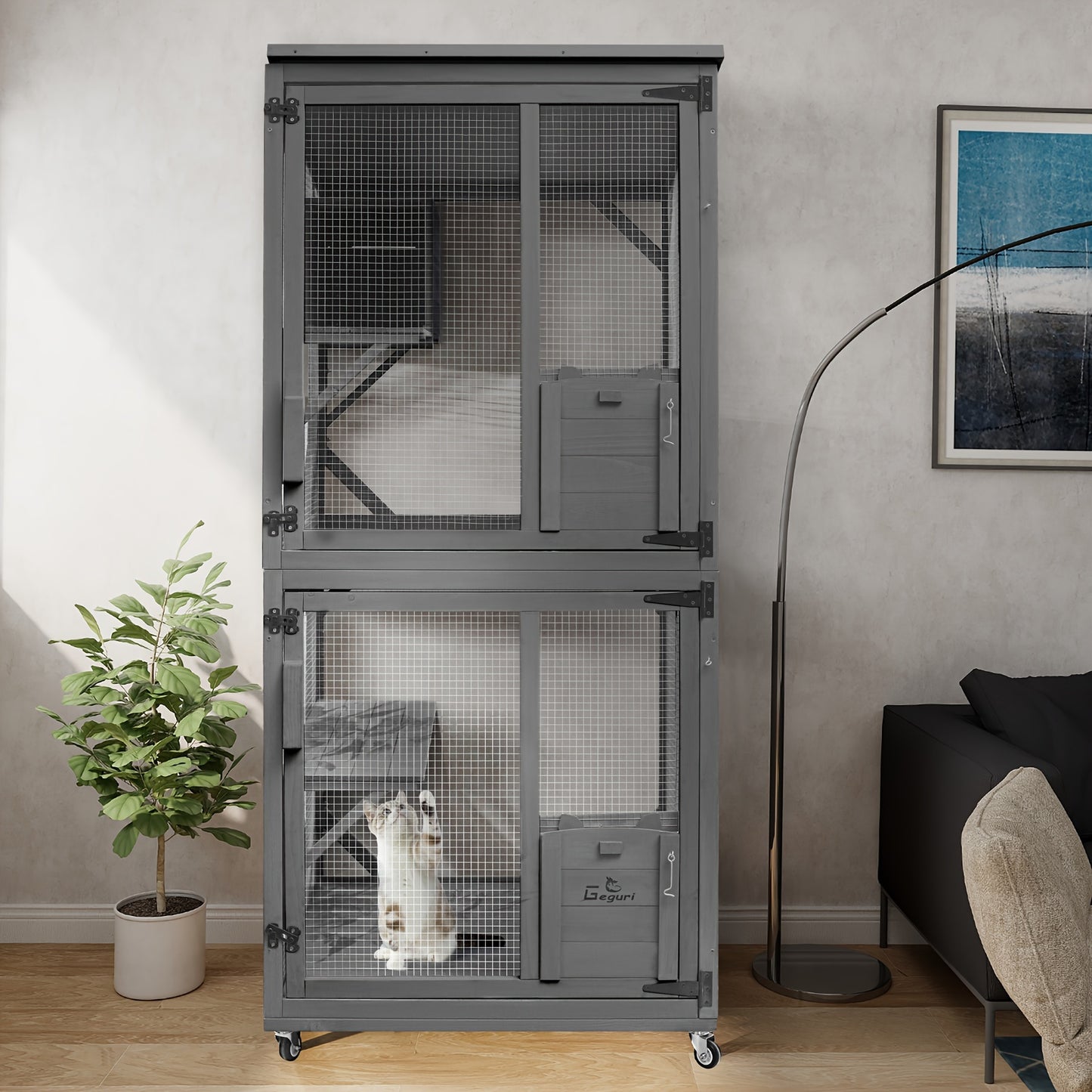 Large Wooden Cat Catio Outdoor Enclosure with Upgraded Resting Box