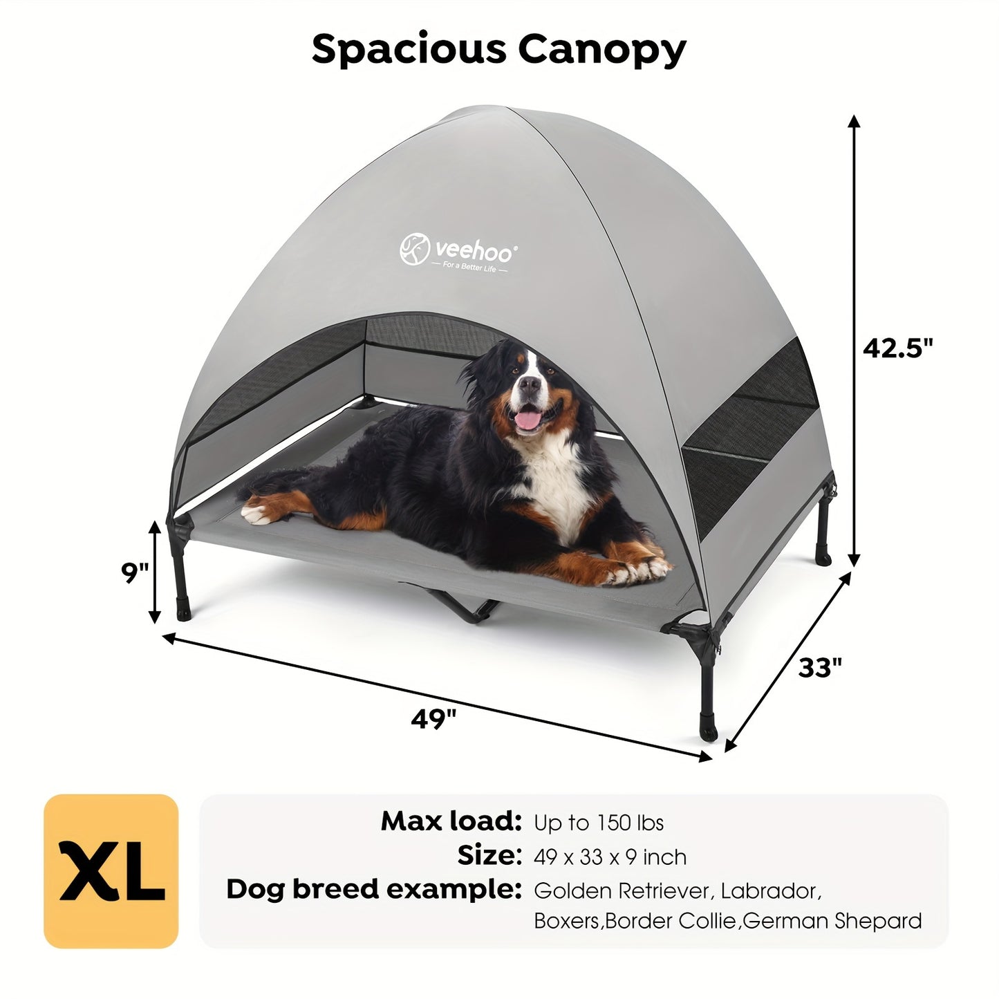 Veehoo Elevated Cooling Dog Bed with Removable Canopy