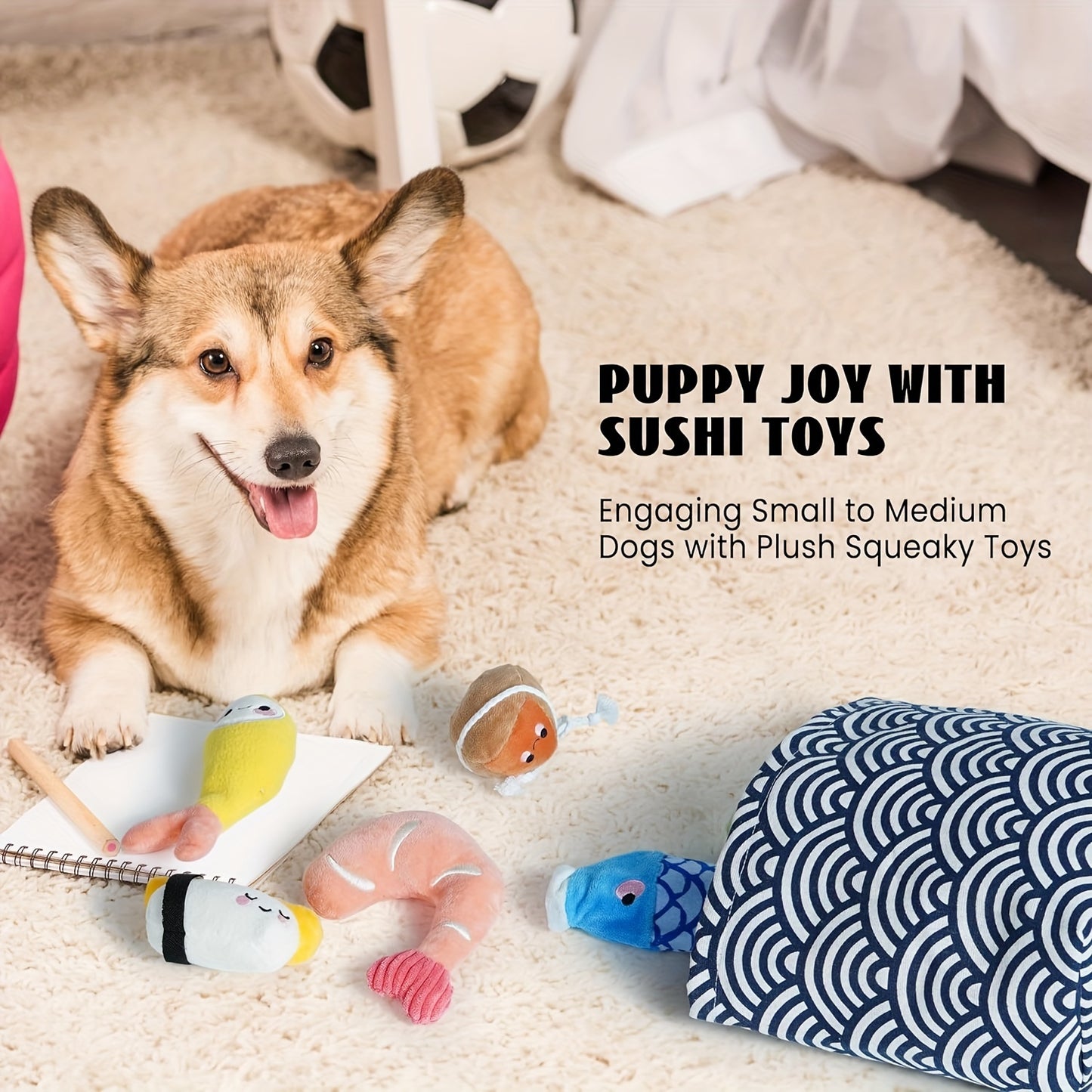 Nocciola Sushi Plush Dog Toys Set with Squeaky Chew Toys