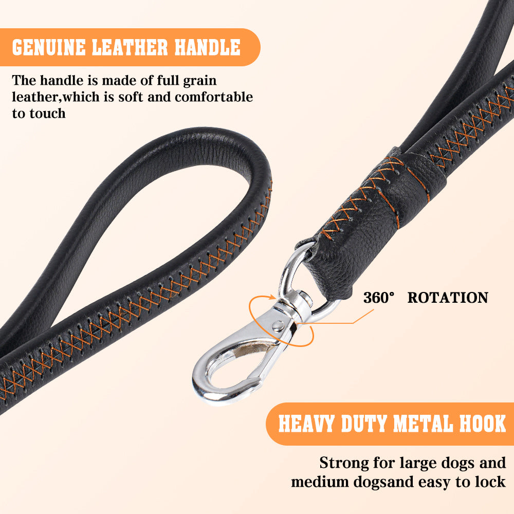 Vivicreate Short Leather Dog Leash for Large Medium Dogs