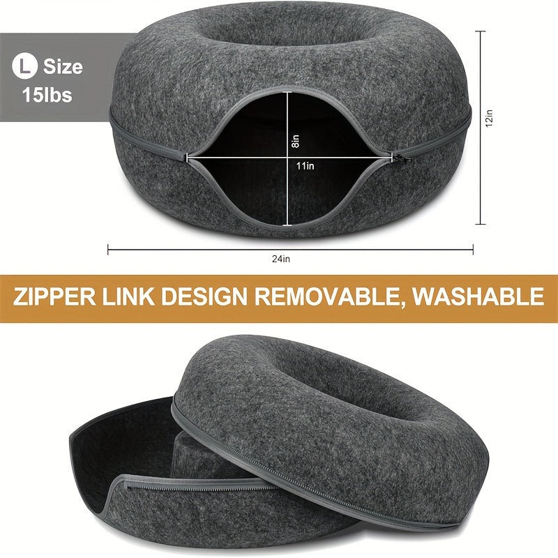 Cat Tunnel Bed And Indoor Cat Hideout Donut Cave 20-24 Inch