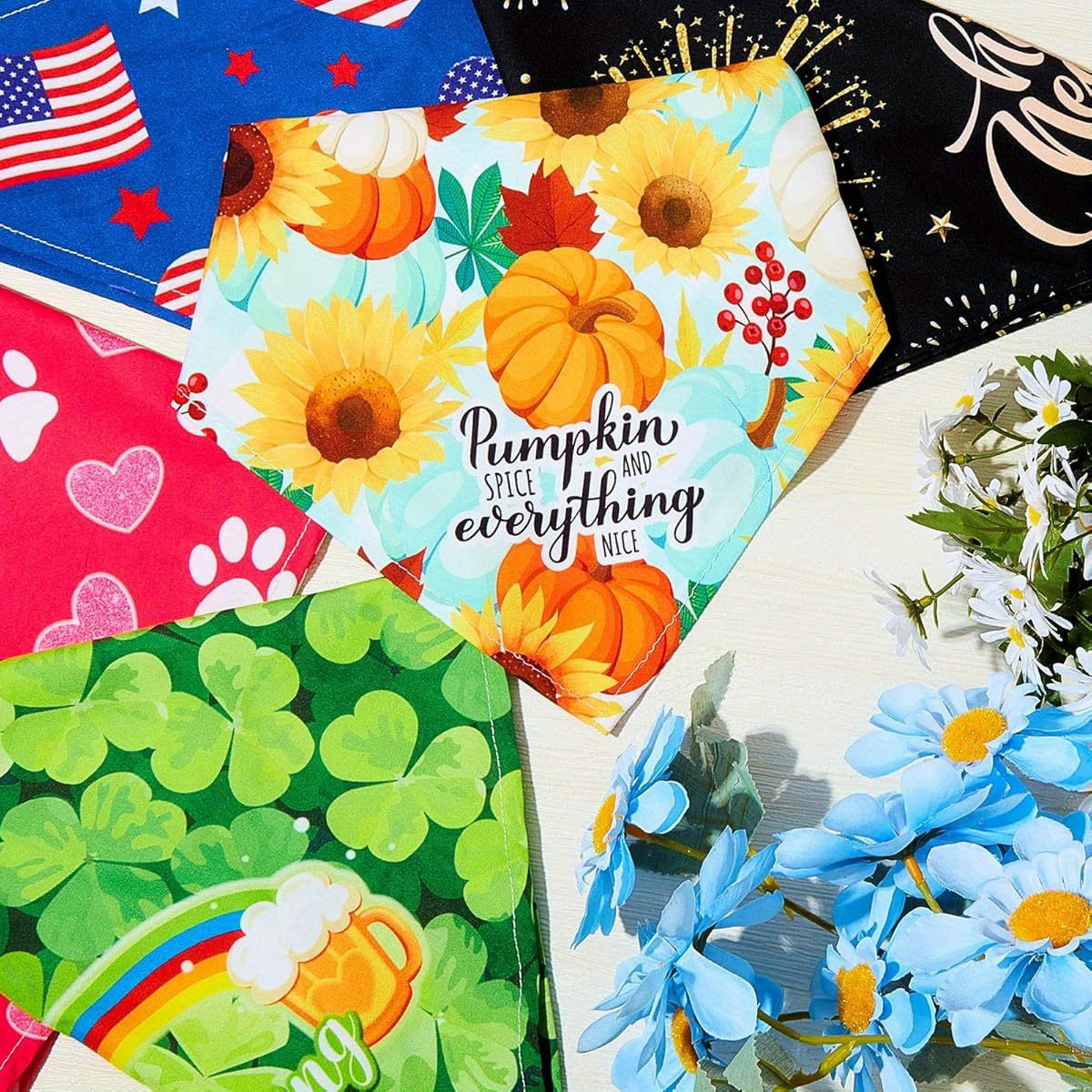 Adjustable Patriotic Holiday Bandanas for Large Dogs 9pcs Set
