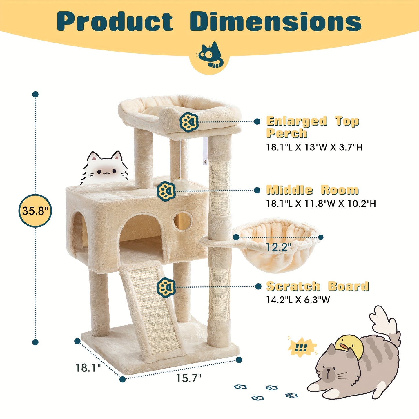 WEWAY Multi-Level Cat Tree Tower with Scratching Posts and Hammock