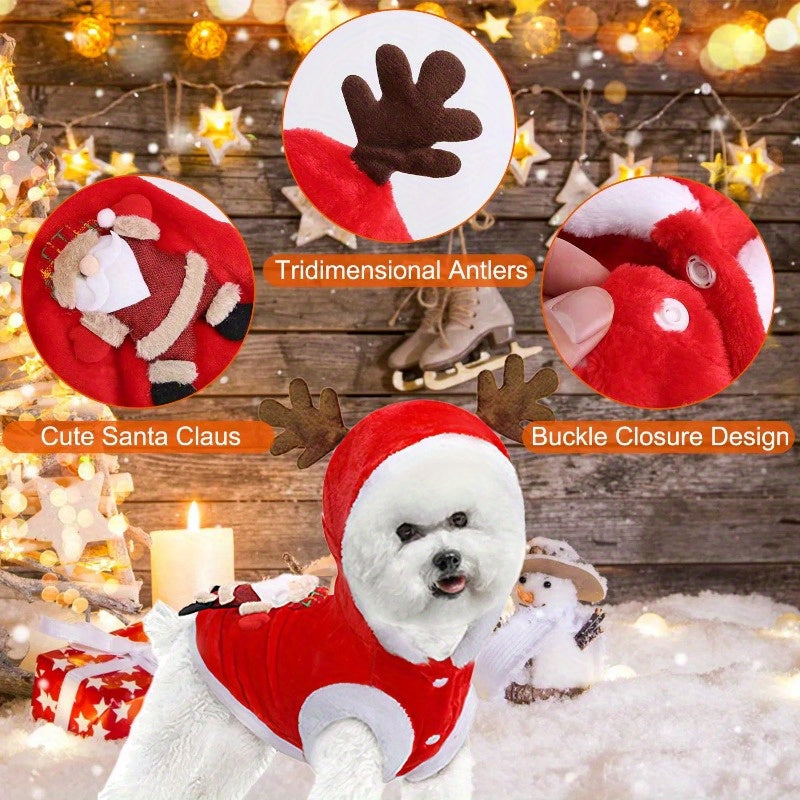 Festive Pet Santa Claus Reindeer Antlers Costume for Holidays