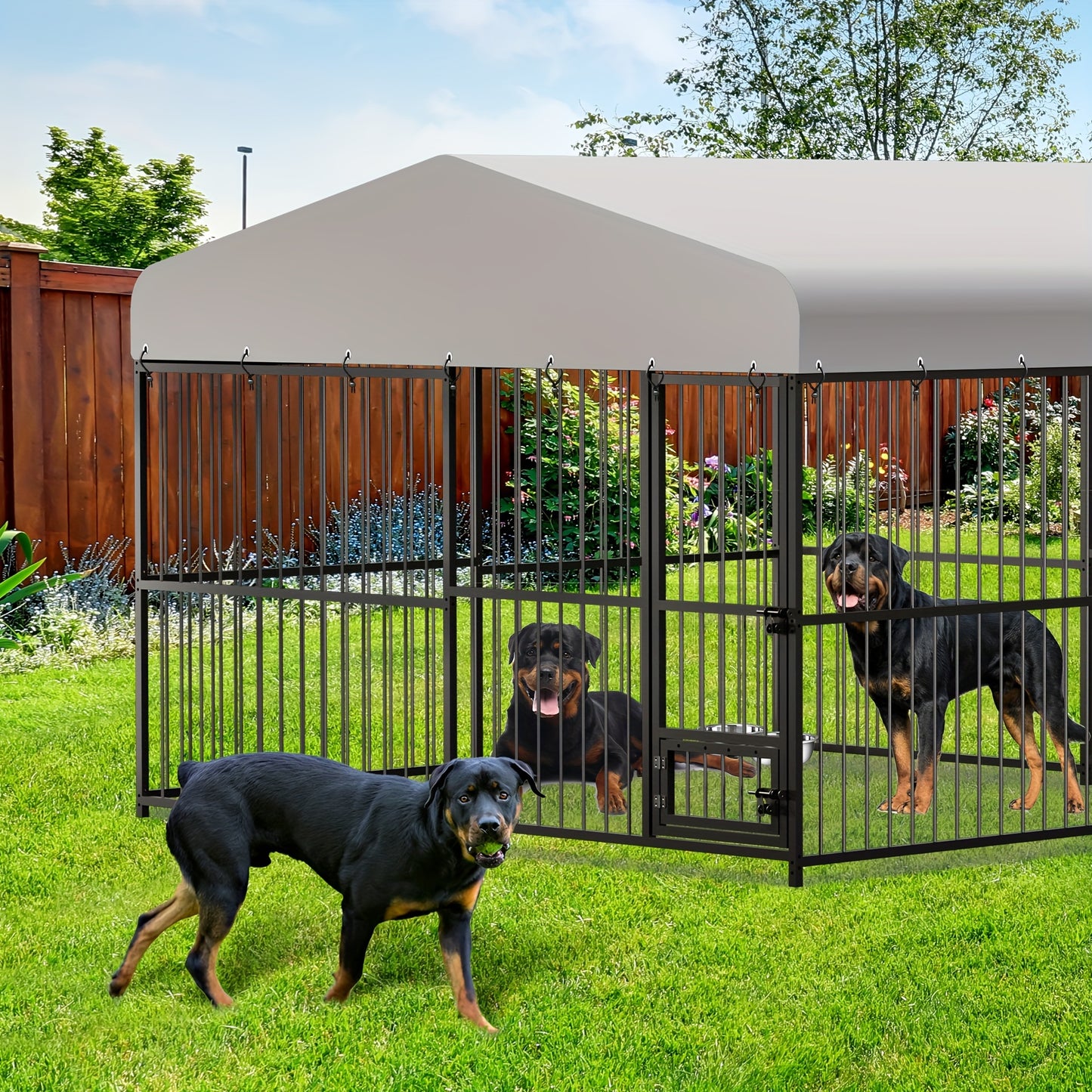 Heavy Duty Outdoor Dog Kennel with Waterproof Cover and Safety Locks