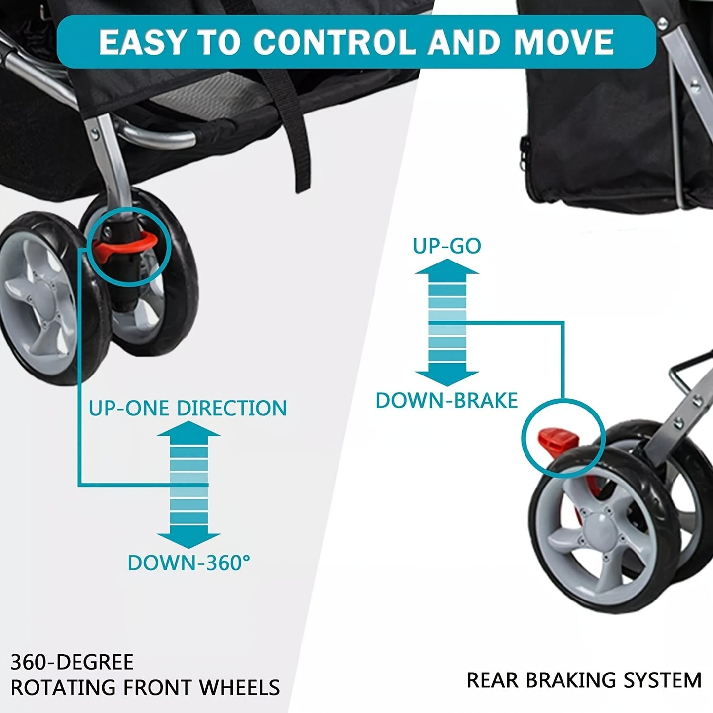 Folding 4-Wheel Double Pet Stroller - Twin Carrier Pushchair