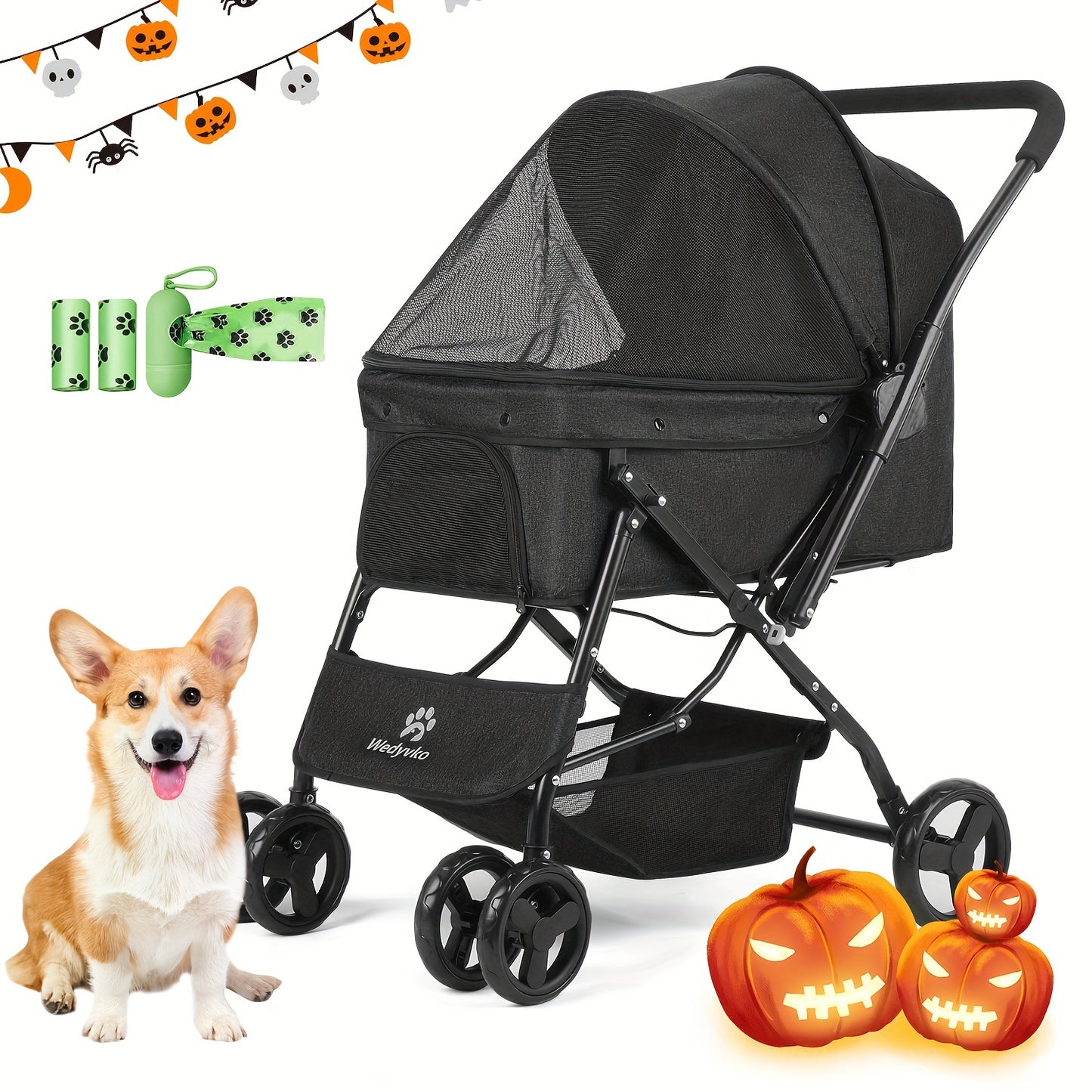 Medium-Sized 50 Pound Dog Stroller With 360 Front Wheels