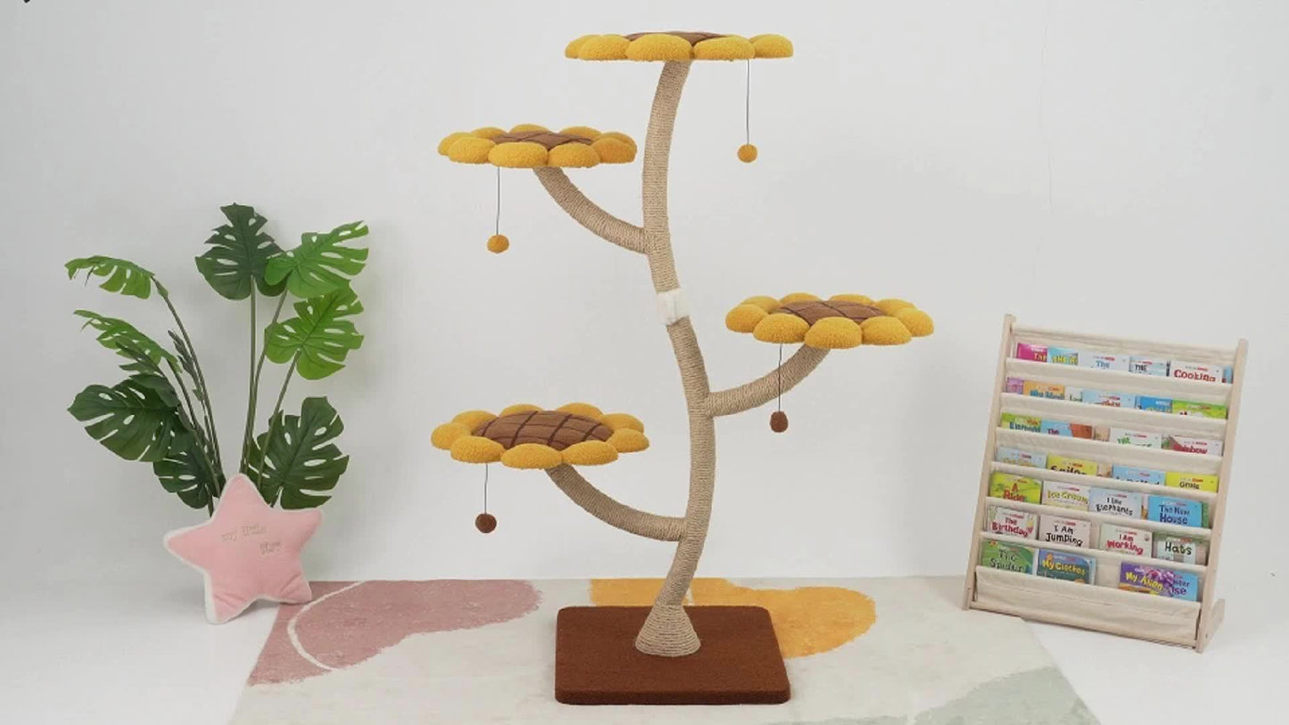 55.9" Tall Sunflower Cat Tower for Large Cats and Play