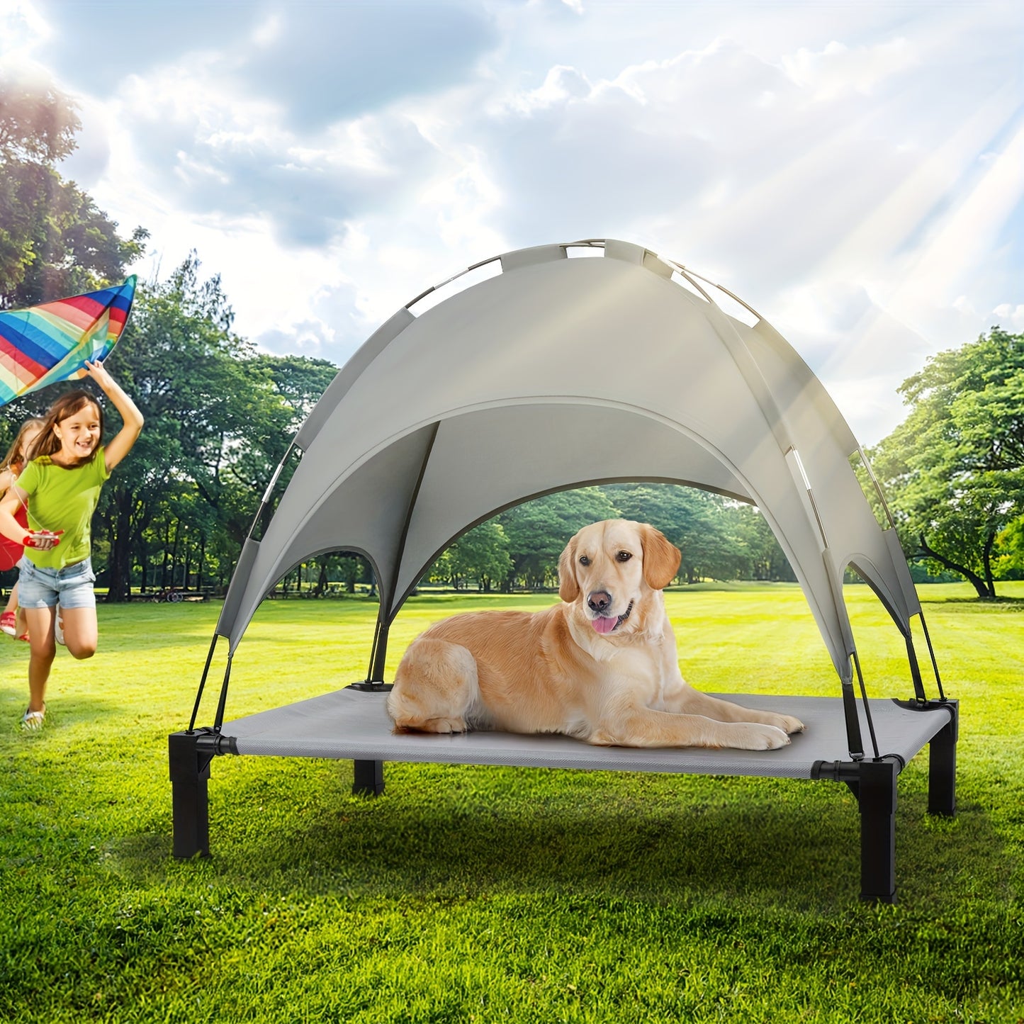 Elevated Outdoor Dog Bed With Canopy And Shade Tent
