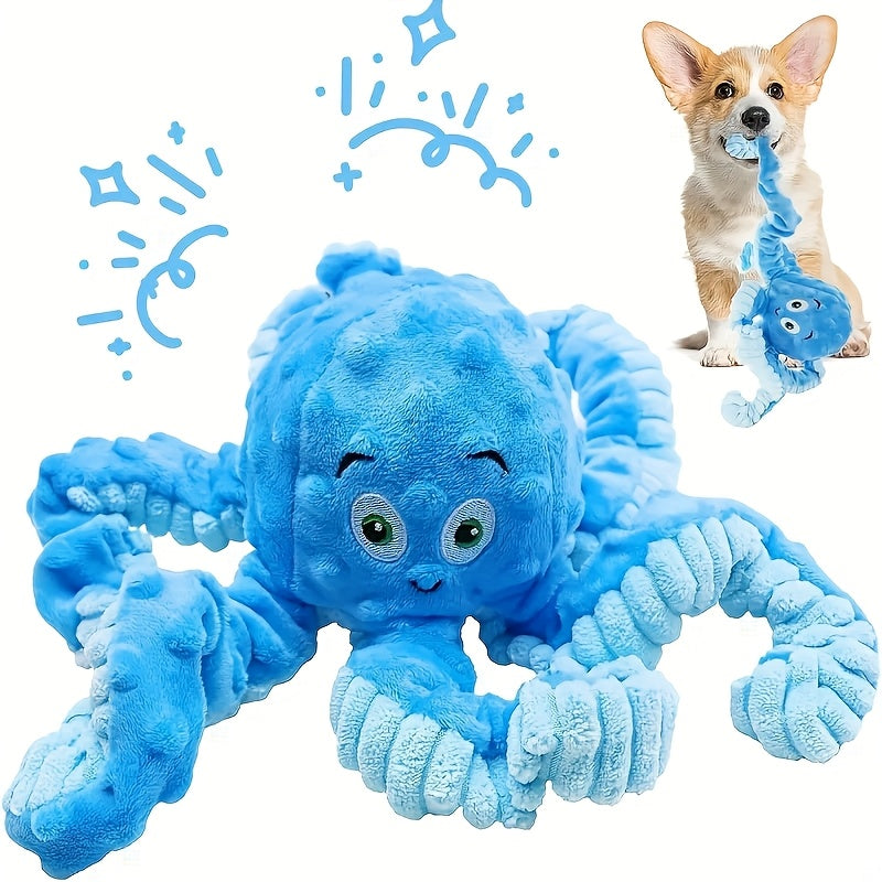 Durable Interactive Squeaky Plush Octopus Dog Toy Chew Resistant