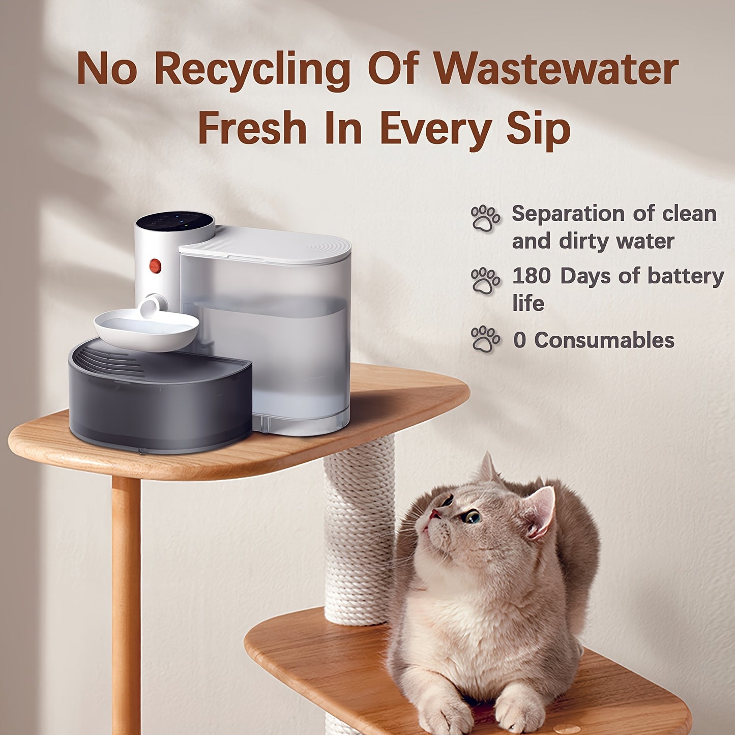 Pet Cat Waterer 101.44oz Large Capacity No Filter Battery
