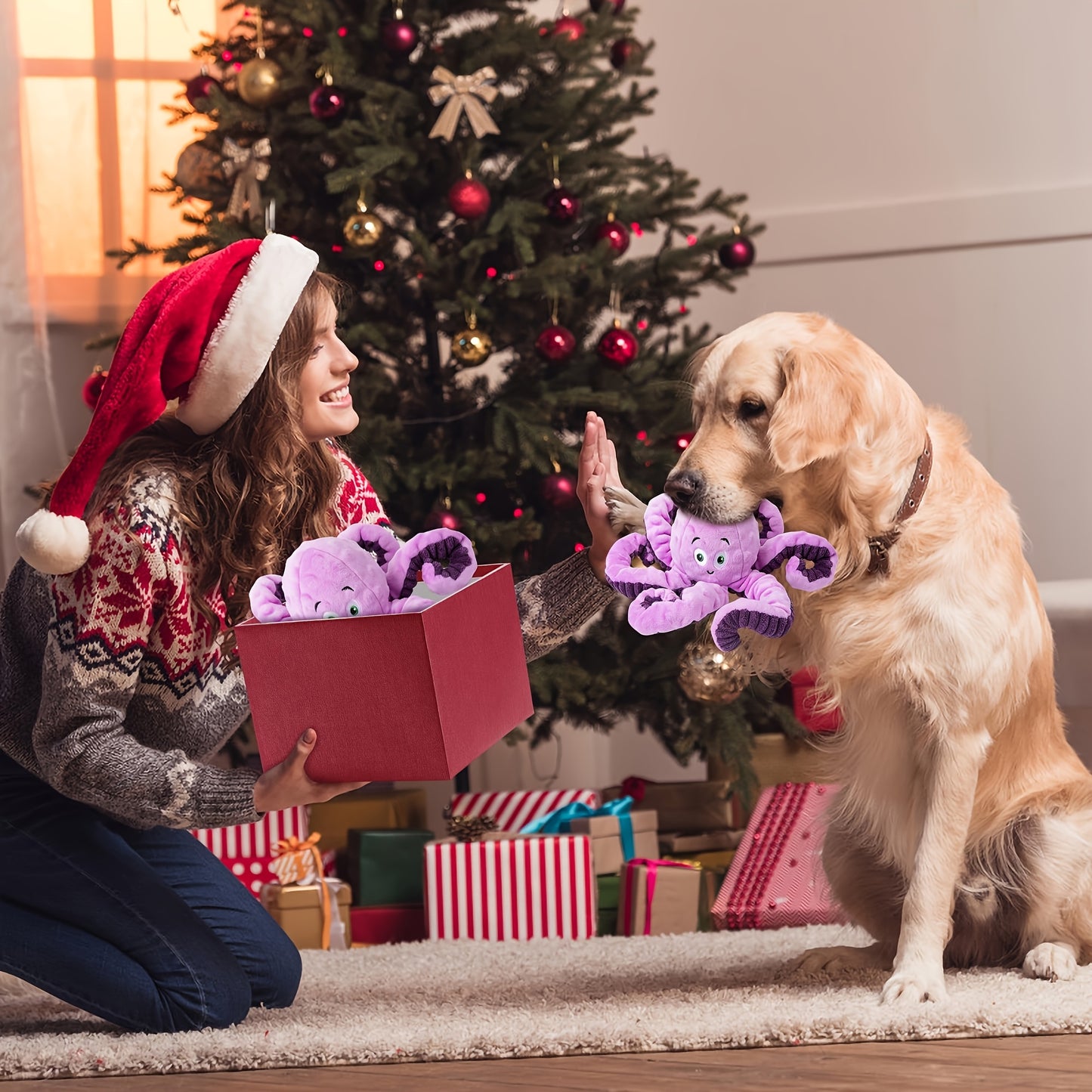Durable Interactive Squeaky Plush Octopus Dog Toy Chew Resistant