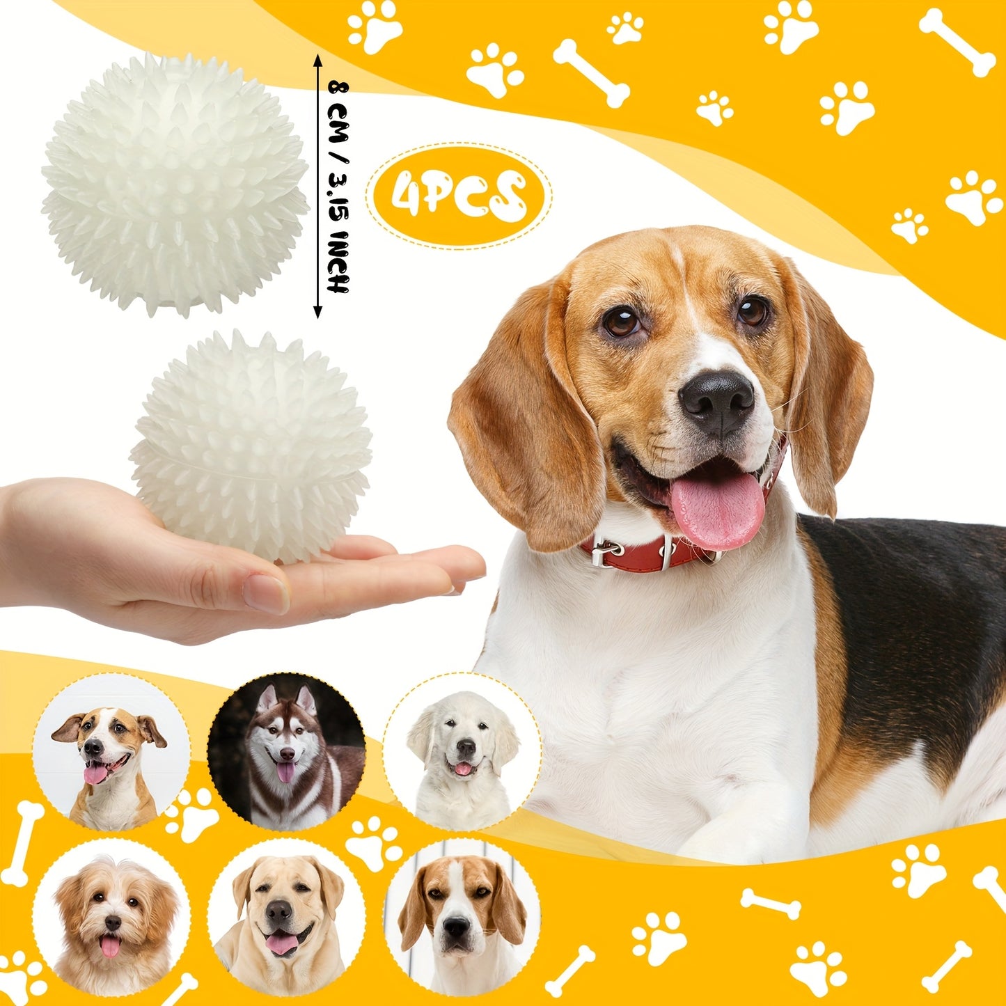 4pcs 3.15 Inch Glow In The Dog Balls Light Up Spiky Chew Toys