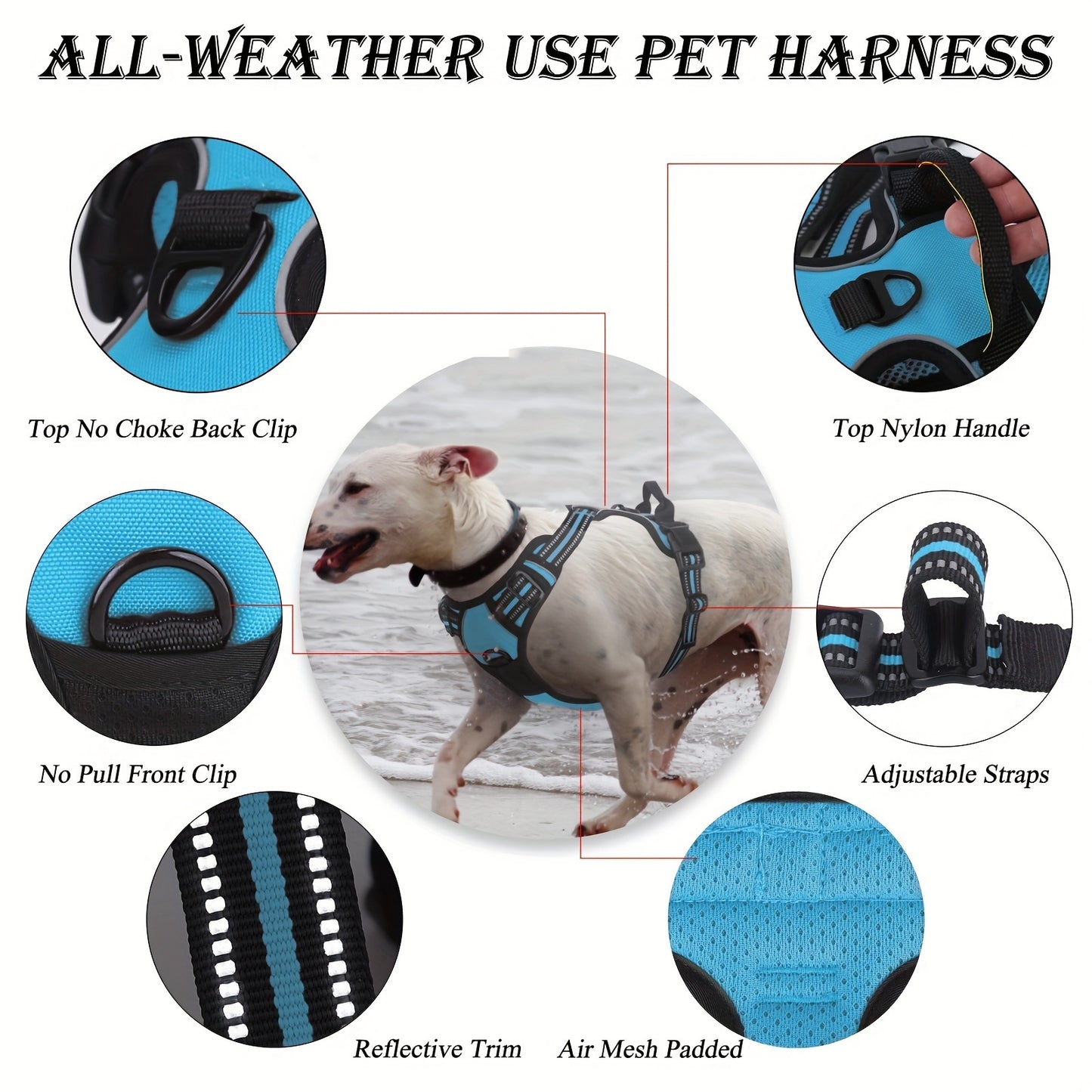 No Pull Dog Harness Set with Reflective Strips and Leash
