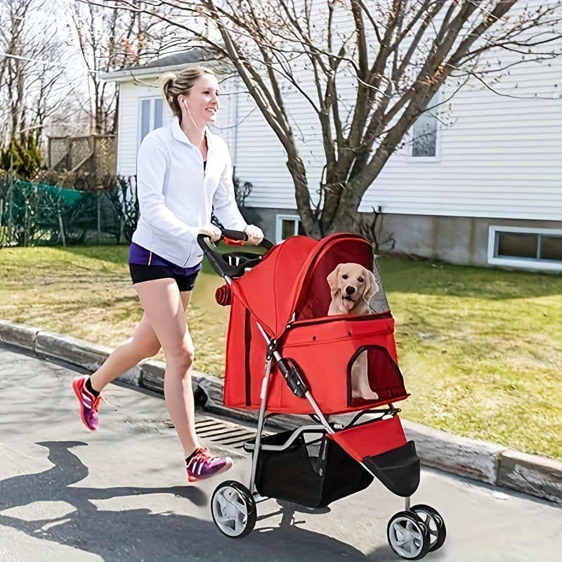 Folding 4-Wheel Double Pet Stroller - Twin Carrier Pushchair