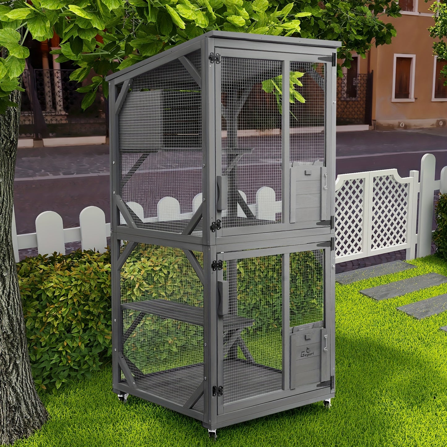 Large Wooden Cat Catio Outdoor Enclosure with Upgraded Resting Box