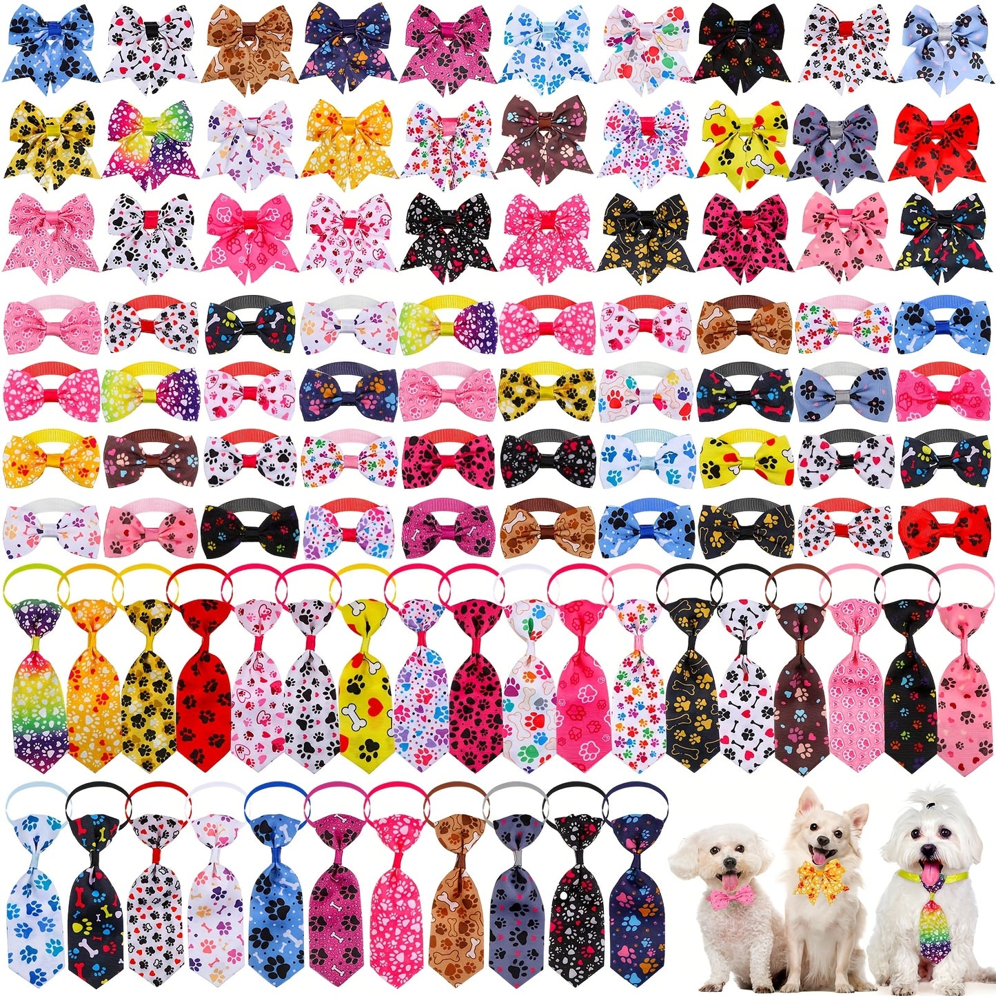 100pcs Dog Bow Tie Collar Set Adjustable Pet Accessories