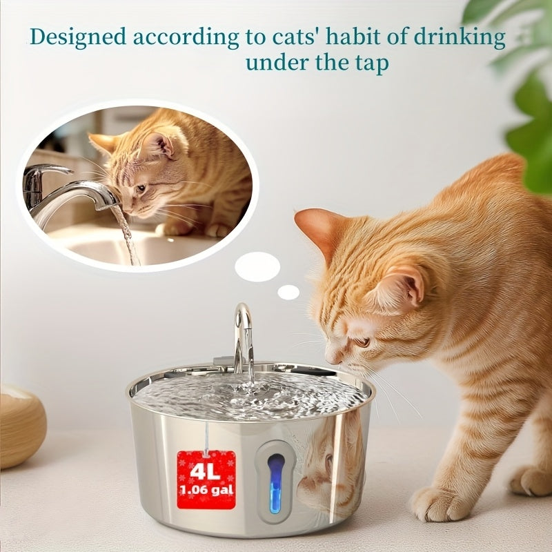 Stainless Steel Cat Water Fountain 135oz Automatic Pet Dispenser