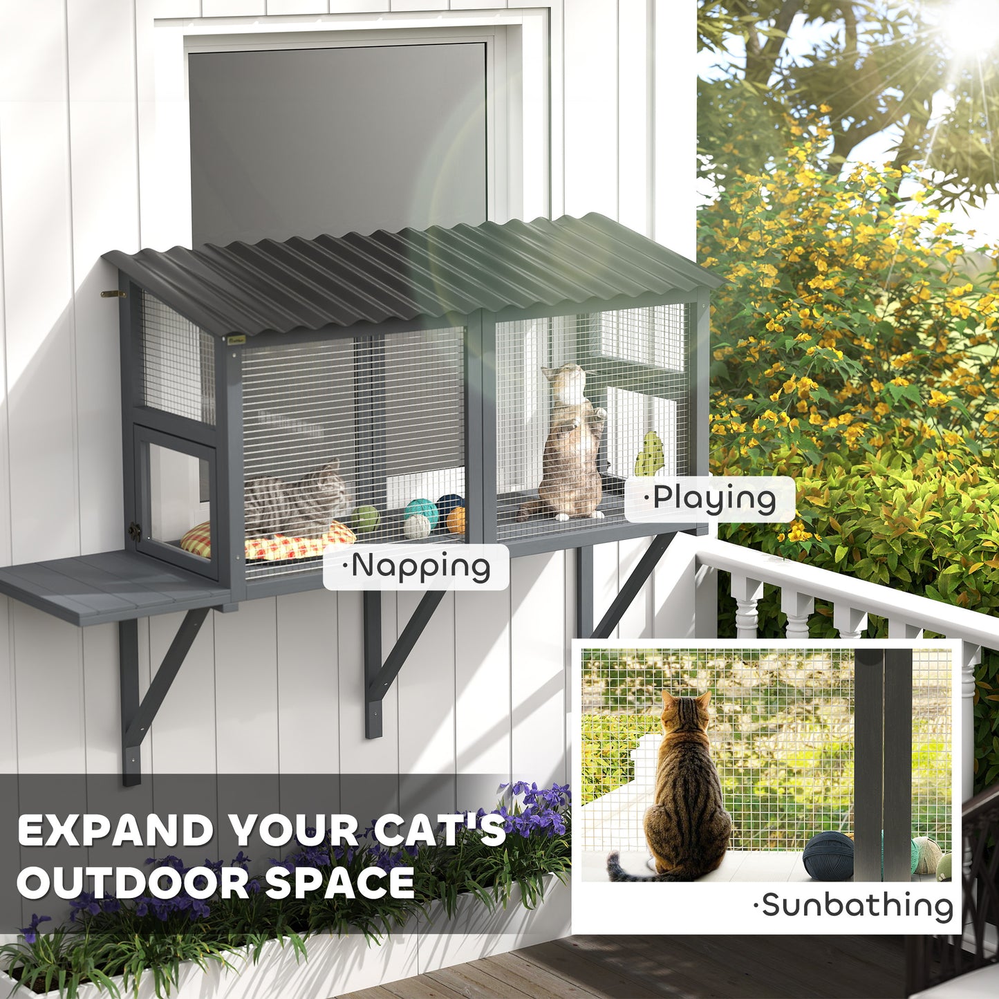 Outdoor Cat Enclosure Window Perch for Safe Nature Experience