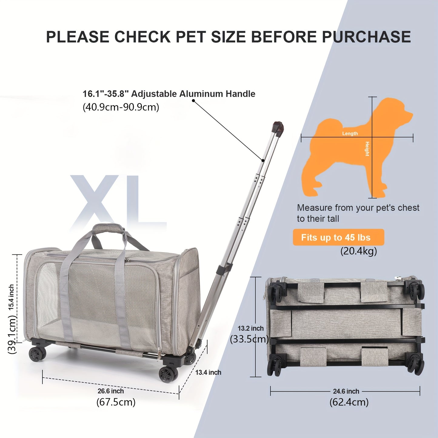 Airline Approved Pet Bag with Smooth Sliding Wheels