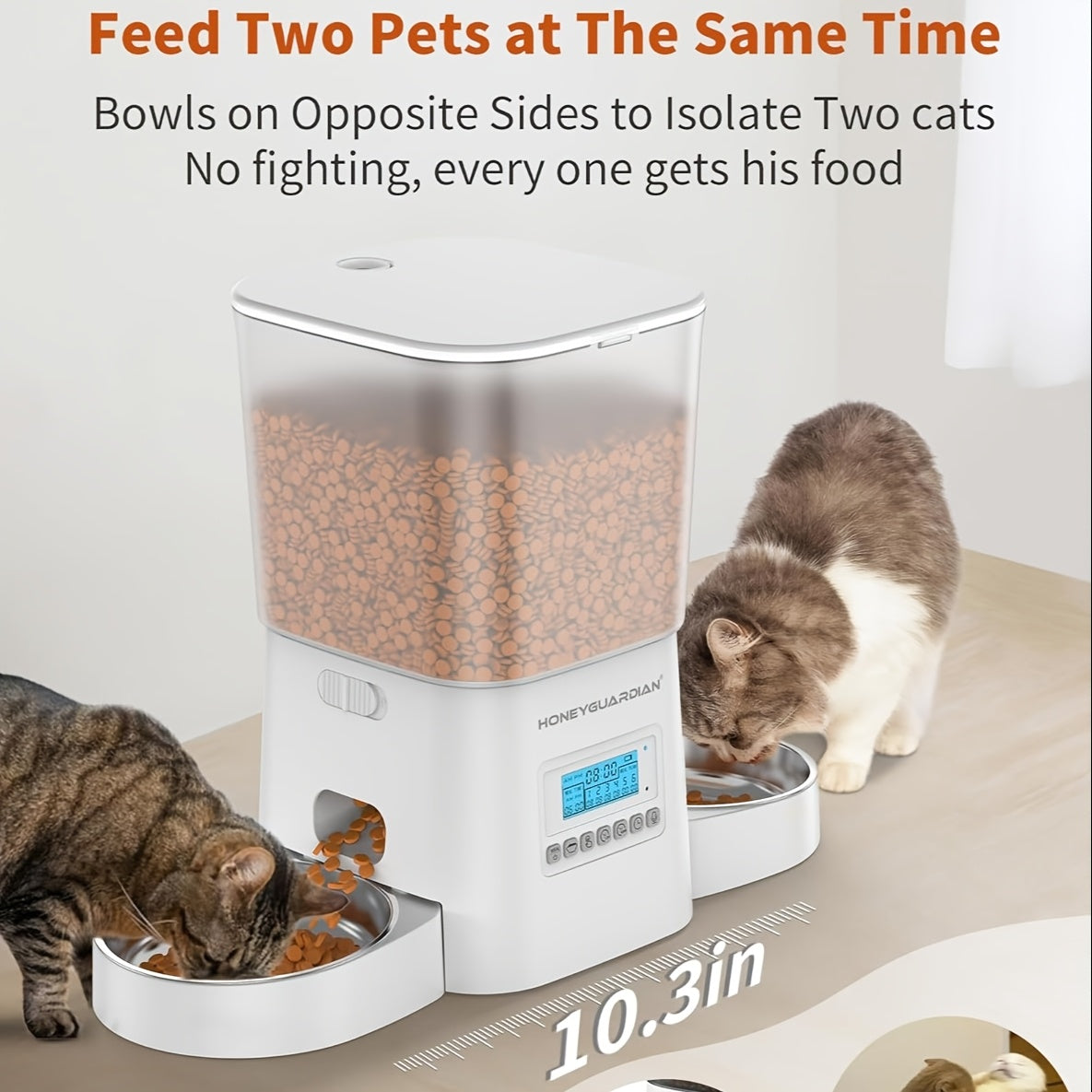Automatic Cat Feeder With Double Bowls For Two Cats