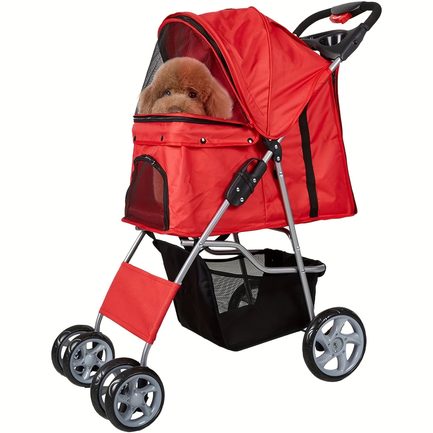 Folding 4-Wheel Double Pet Stroller - Twin Carrier Pushchair