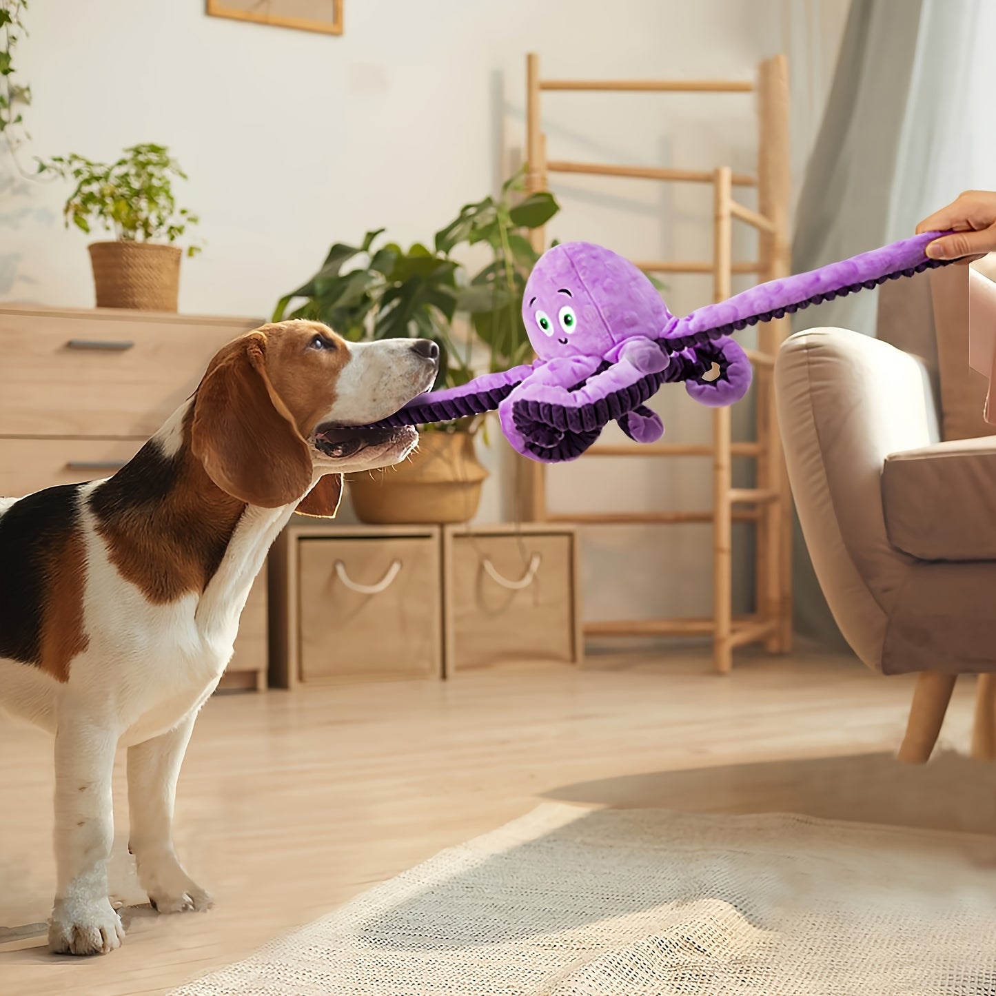 Durable Interactive Squeaky Plush Octopus Dog Toy Chew Resistant