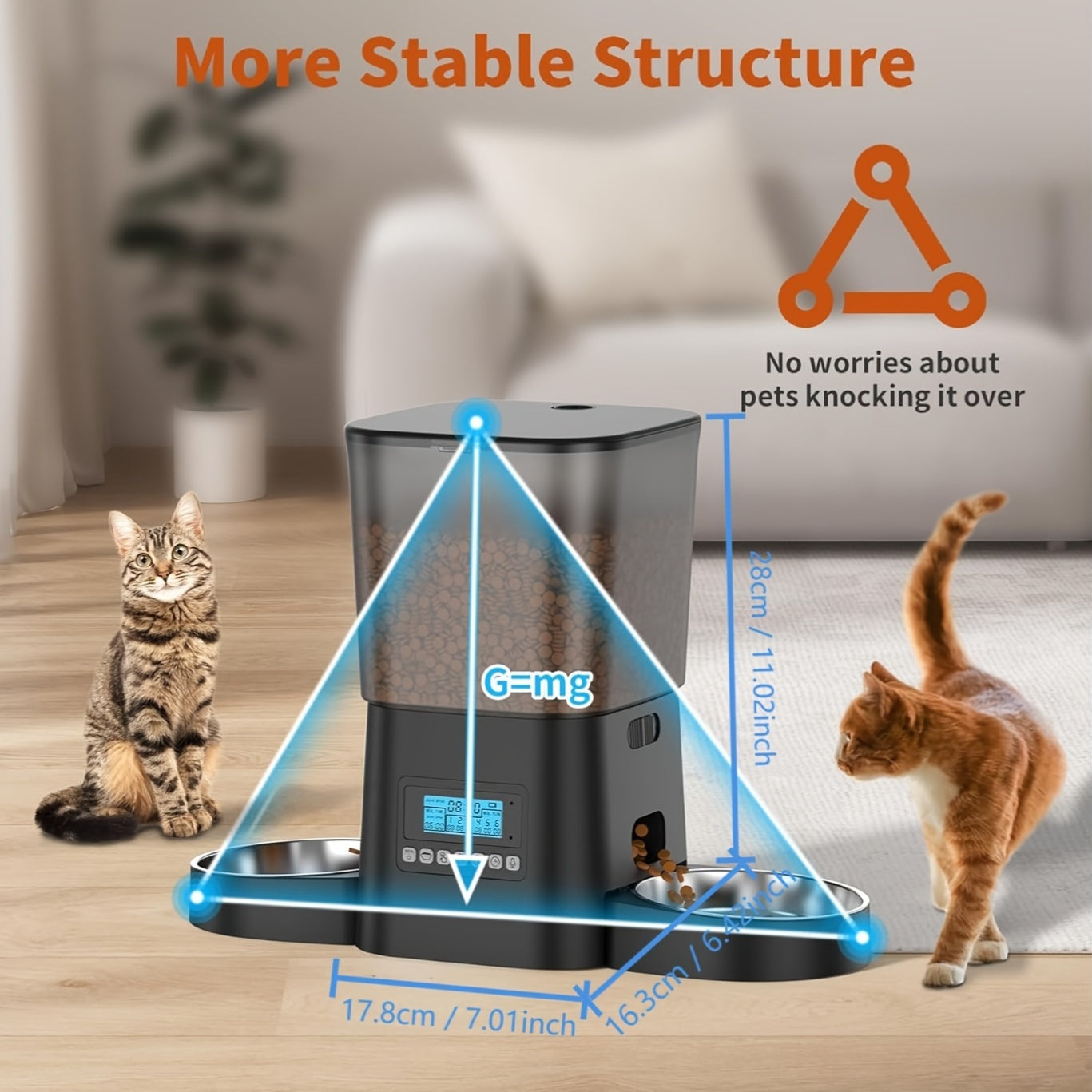 Automatic Cat Feeder With Double Bowls For Two Cats
