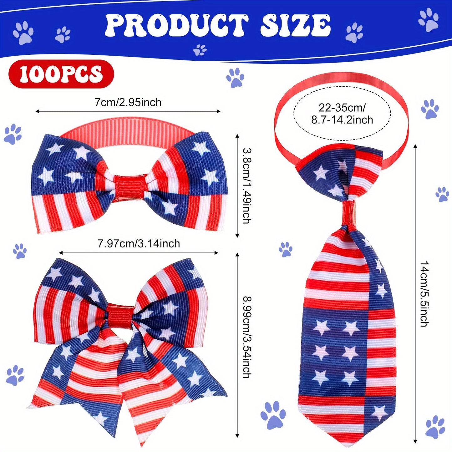 Patriotic Adjustable Dog Bow Tie Collar Set for Festive Pets