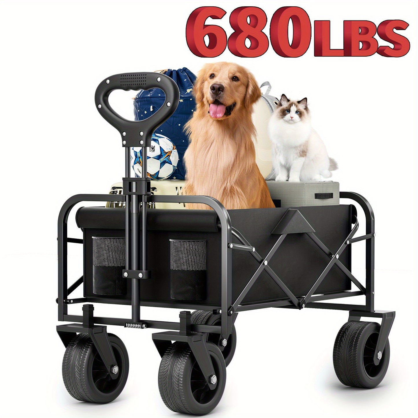 Foldable Pet Travel Trolley with All-Terrain Wheels 680LBS