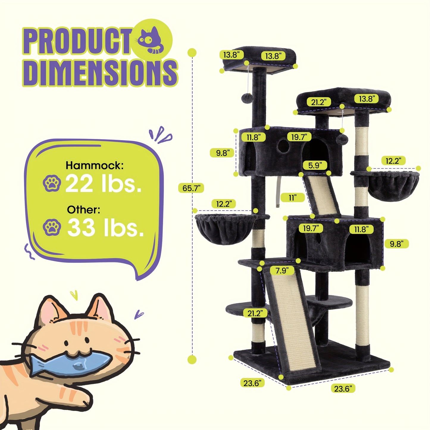 WEWAY Multi-Level Cat Tree Tower with Scratching Posts and Hammock