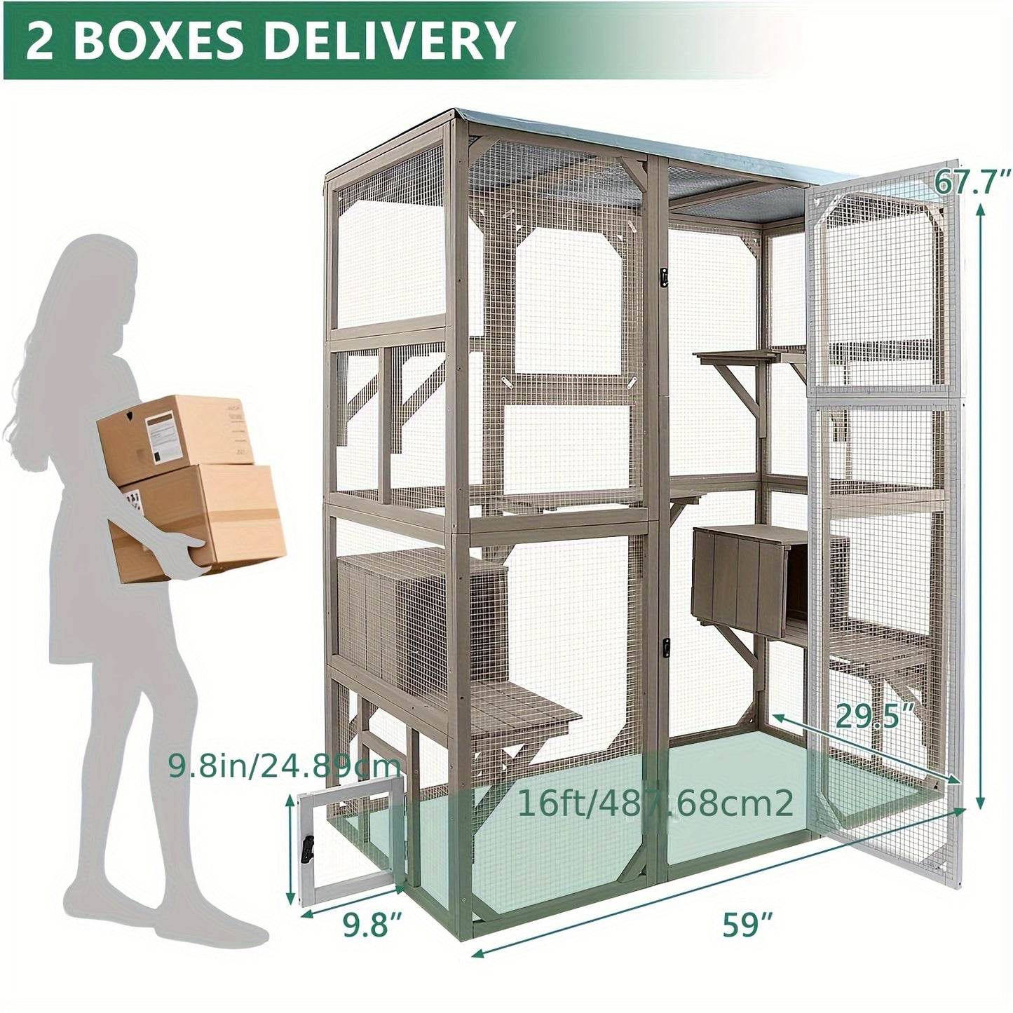 Large Outdoor Cat Catio Enclosure With Multiple Access Points