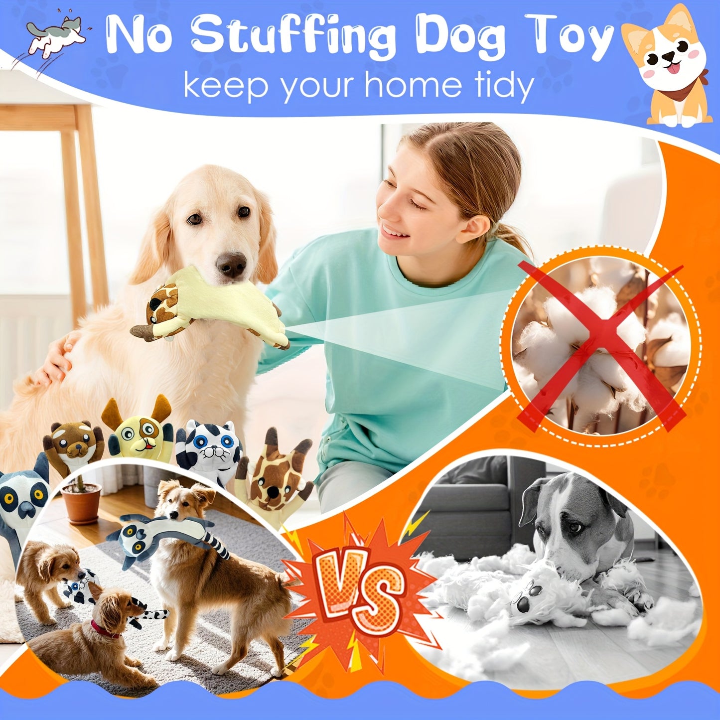 Soft Plush Animal Chew Toys Set for Dogs and Puppies