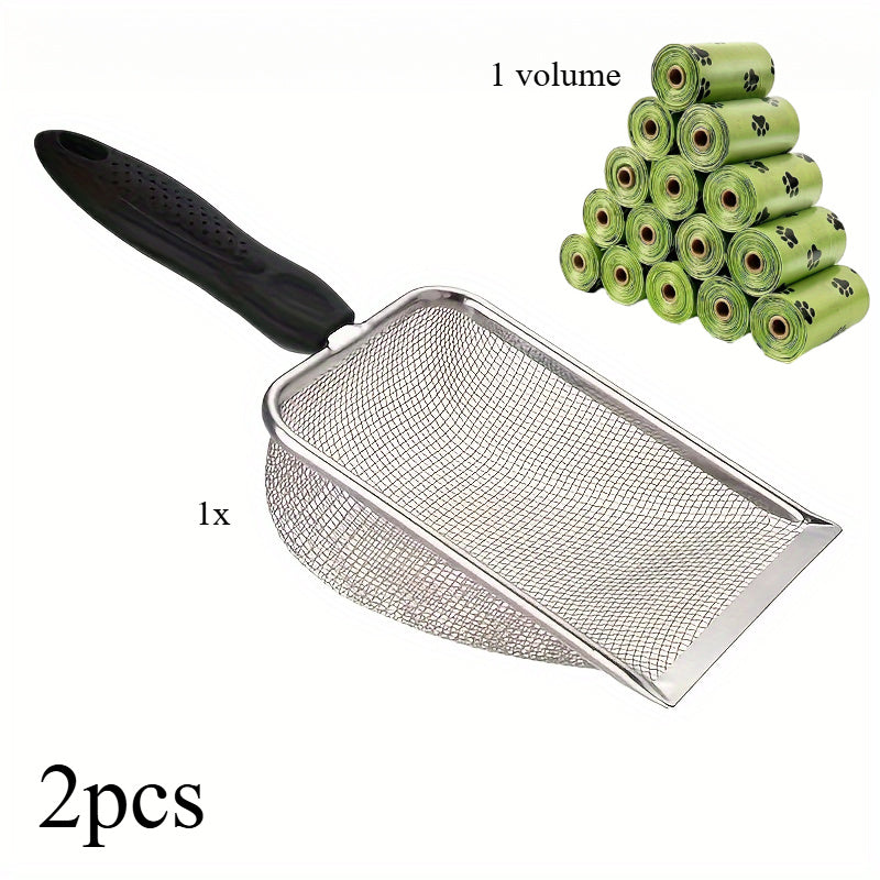 2pcs Extra Large Stainless Steel Cat Litter Scoop Durable Metal Pet Poop Shovel Efficient Filtration Tool