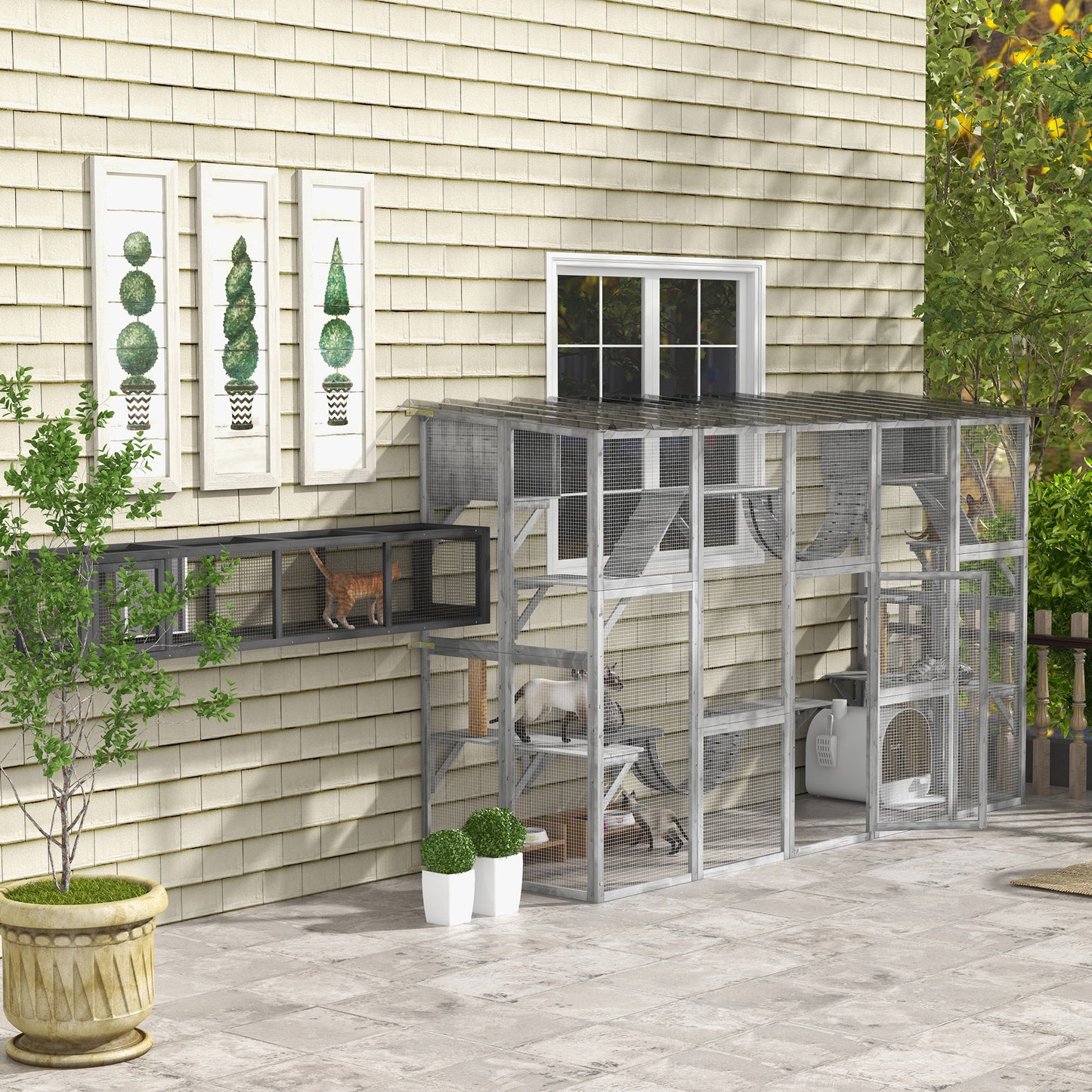 Outdoor Cat Catio Playground with Weather Protection and Shelves