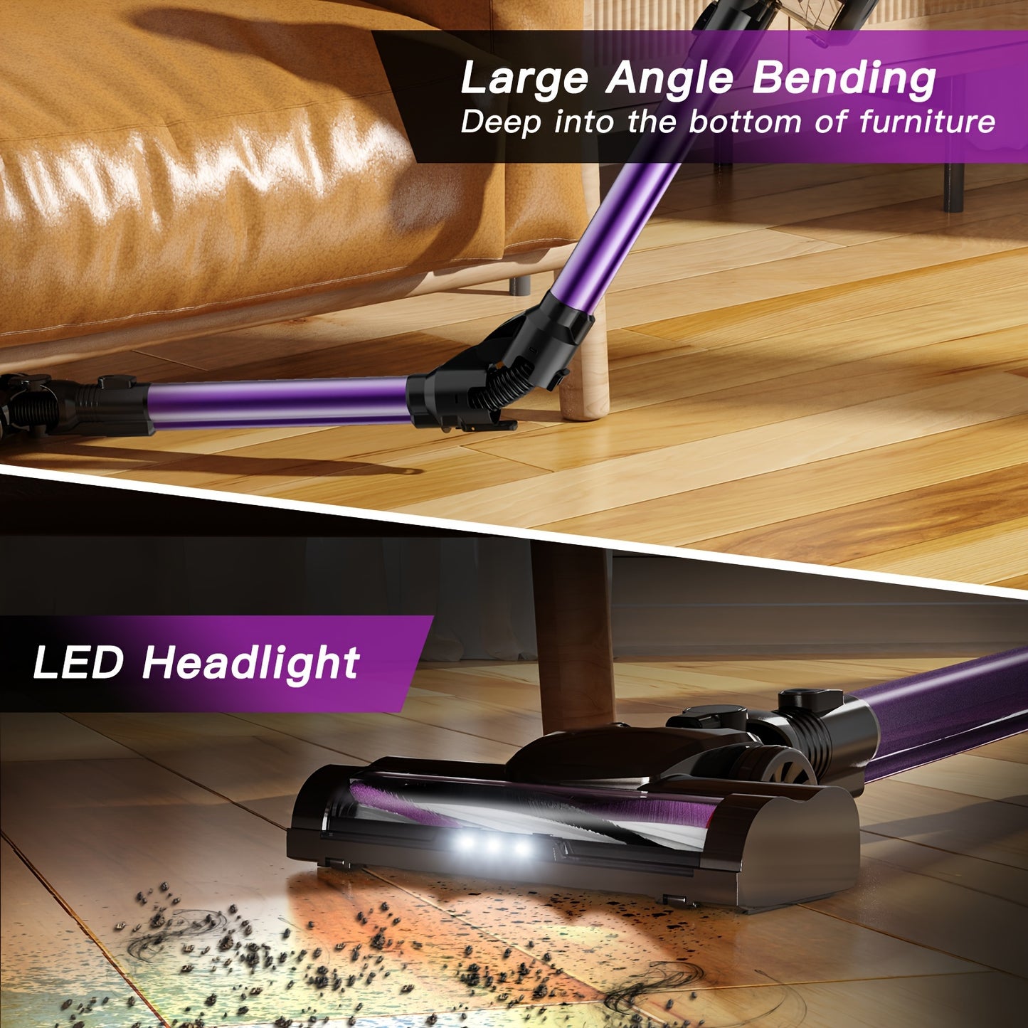 Cordless Vacuum Cleaner With LED Lights And Foldable Tube