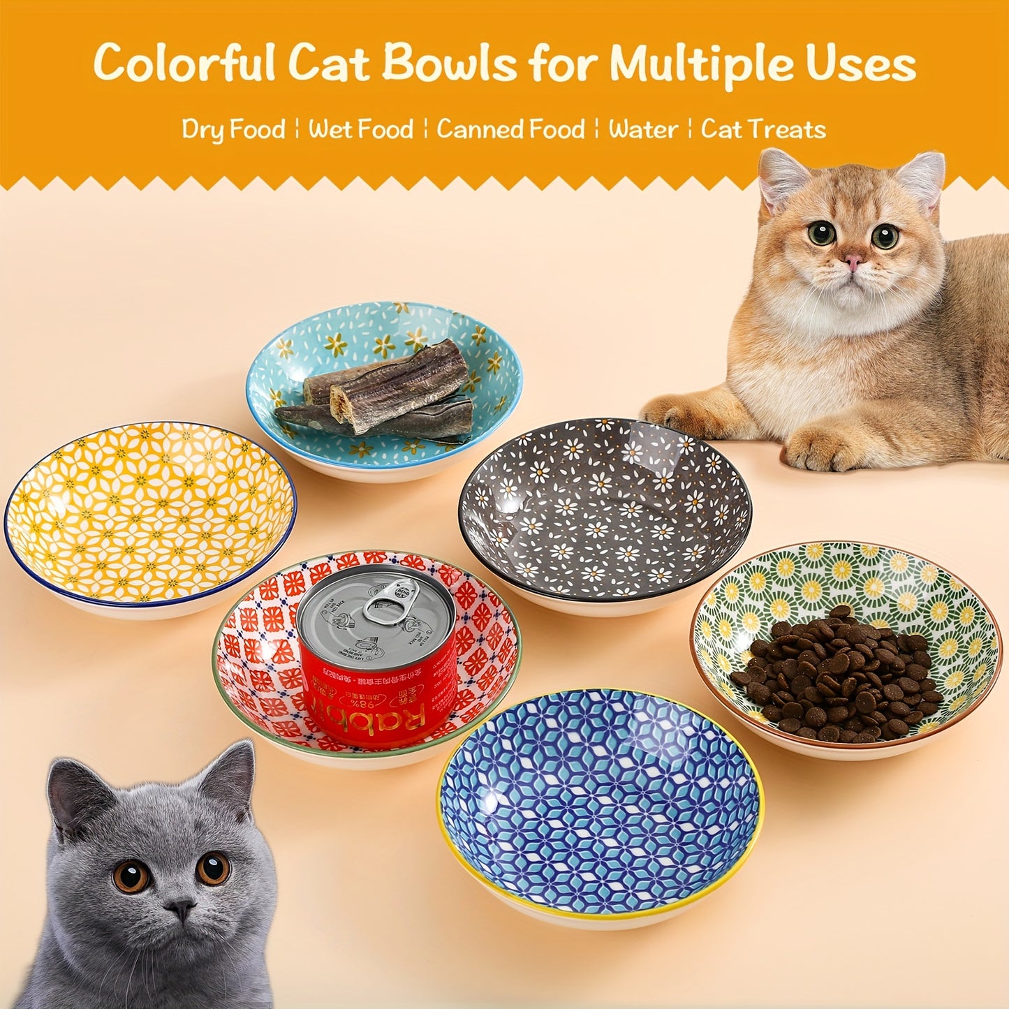Ceramic Cat Bowls Cat Dishes Floral Series Set Of 6