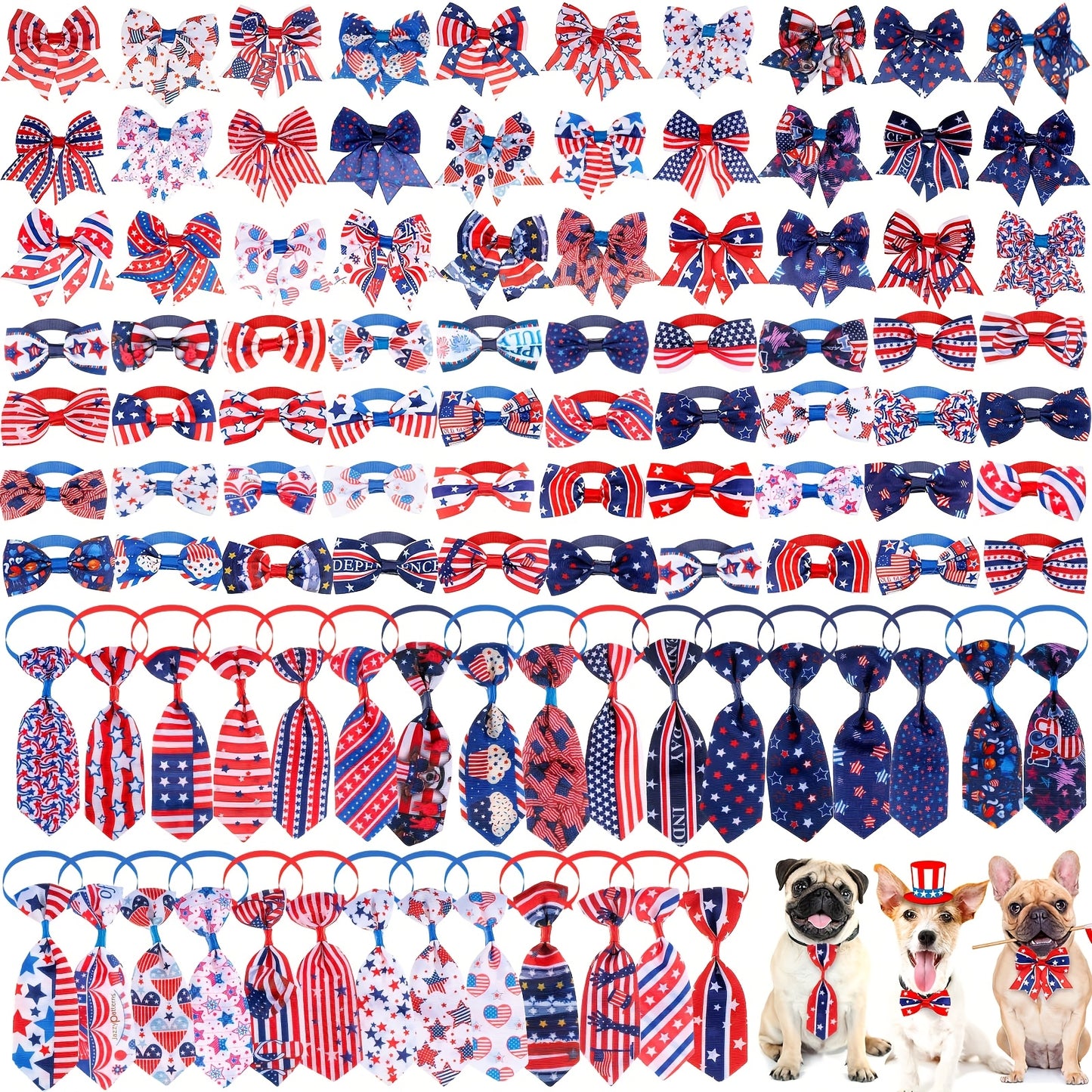 Patriotic Adjustable Dog Bow Tie Collar Set for Festive Pets
