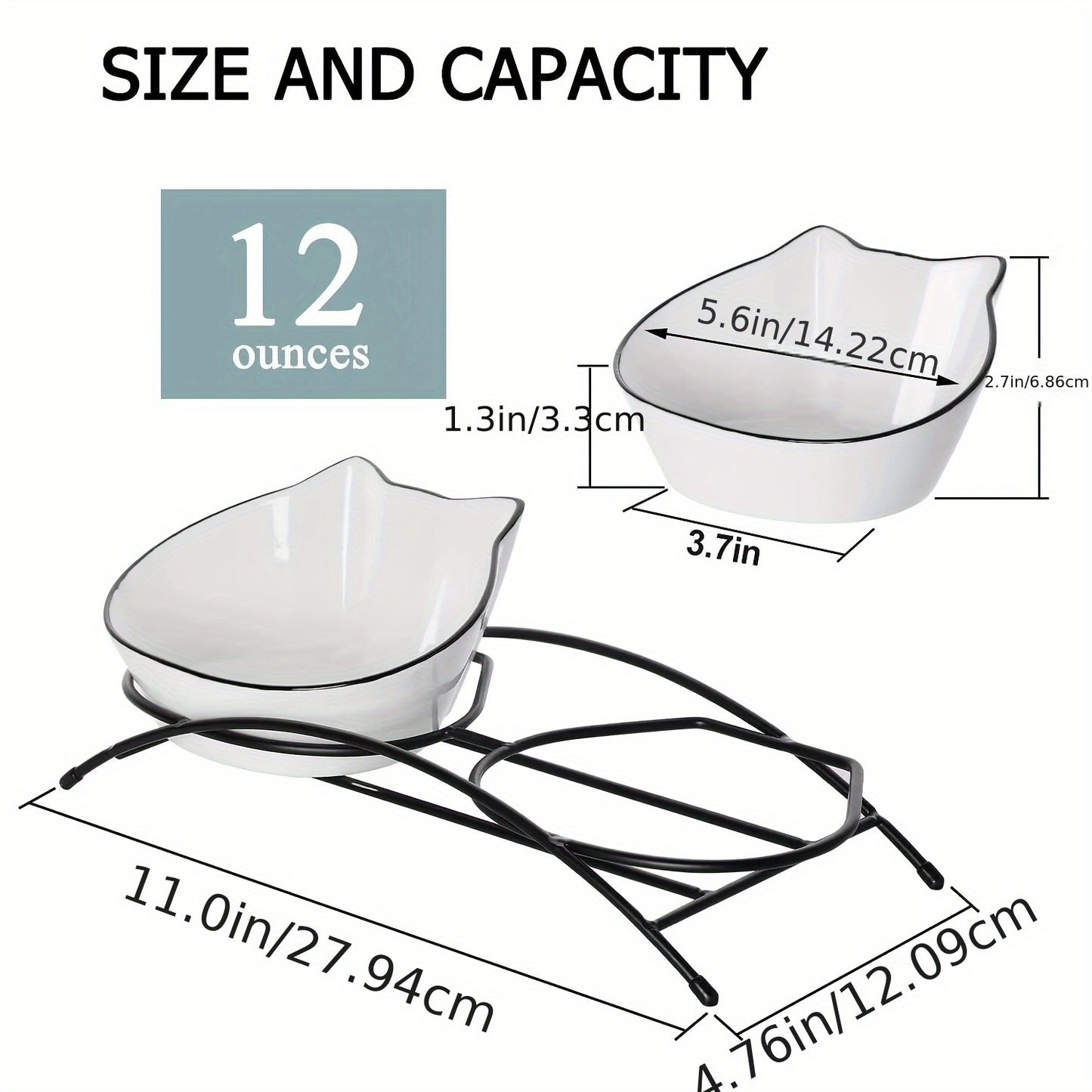 2pcs 12oz Ceramic Cat Bowls - Anti-Vomiting Design