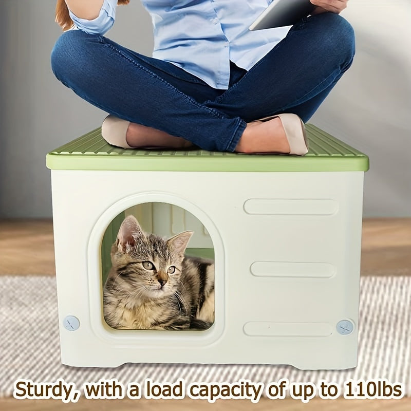 Waterproof Cat House With Mat, Classic Style, Plastic Shelter