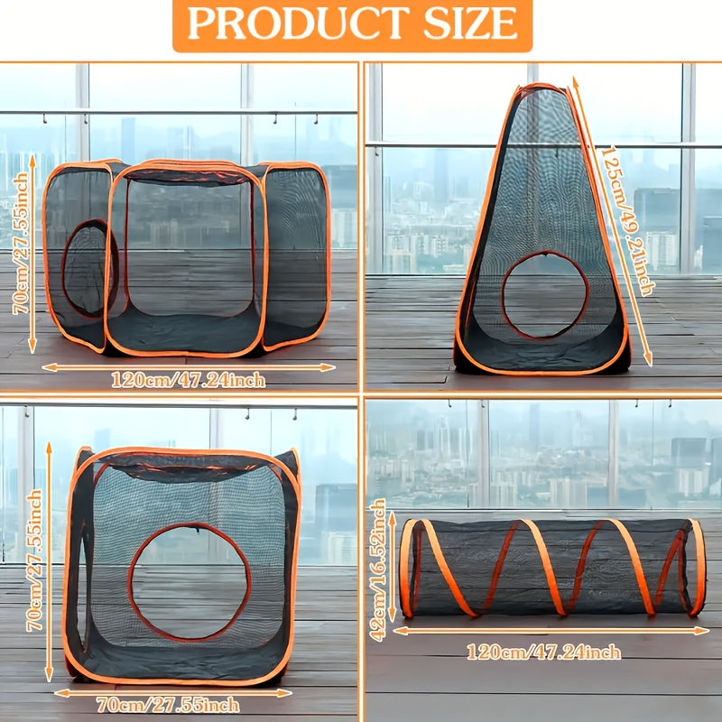 Portable Cat Enclosure 6-in-1 Outdoor Tent Mesh Playpen