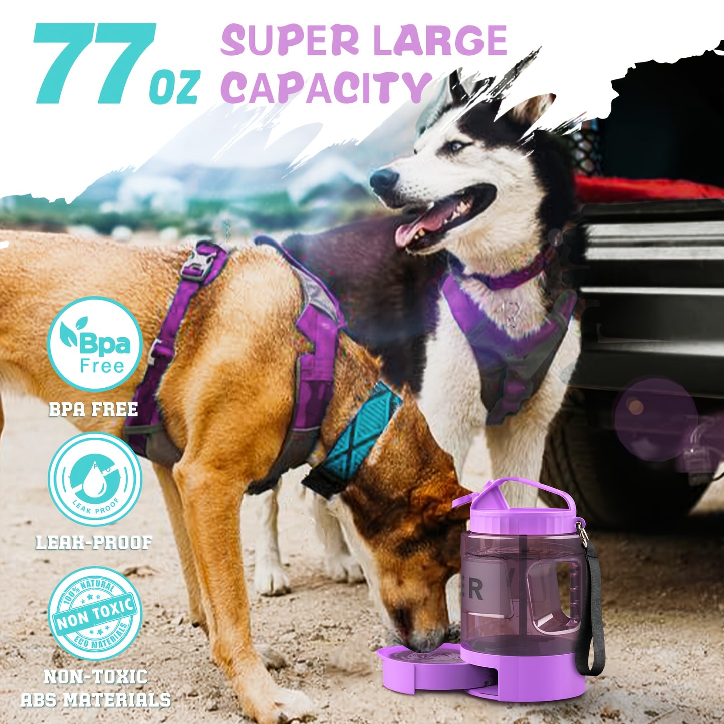 74 Oz Macaron Colored Dog Travel Water Bottle With Bowl