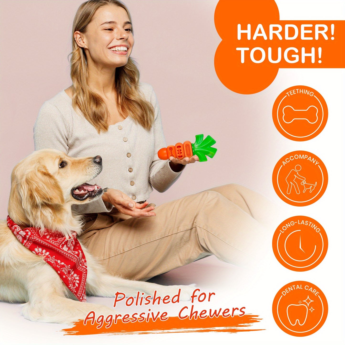 Indestructible Dog Chew Toy Carrot Shape Stress Relief Durable Nylon