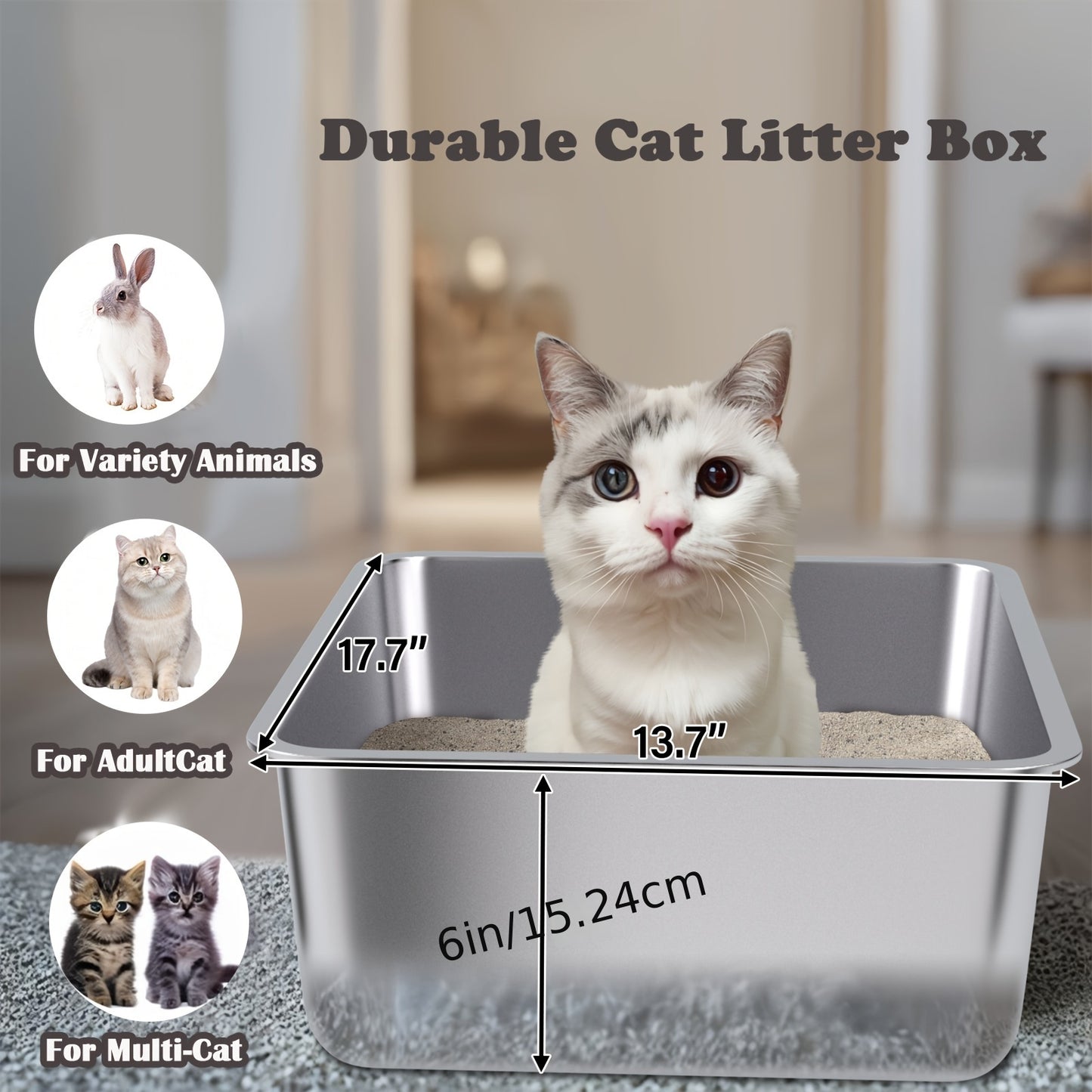 Stainless Steel Cat Litter Box for Easy Cleanup and Odor Control