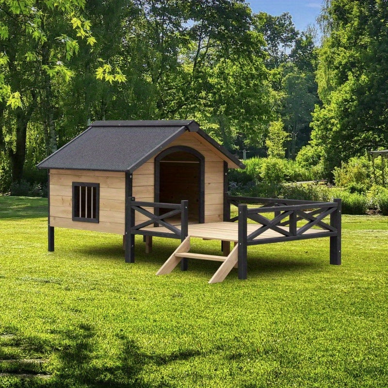 Wooden Dog Kennel with Porch for Outdoor Comfort and Style