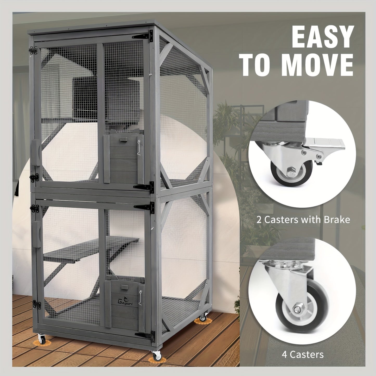 Large Wooden Cat Catio Outdoor Enclosure with Upgraded Resting Box