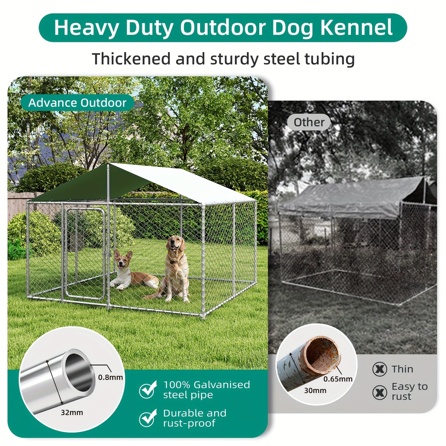 Heavy-Duty Outdoor Dog Kennel with Waterproof Cover and Security Lock