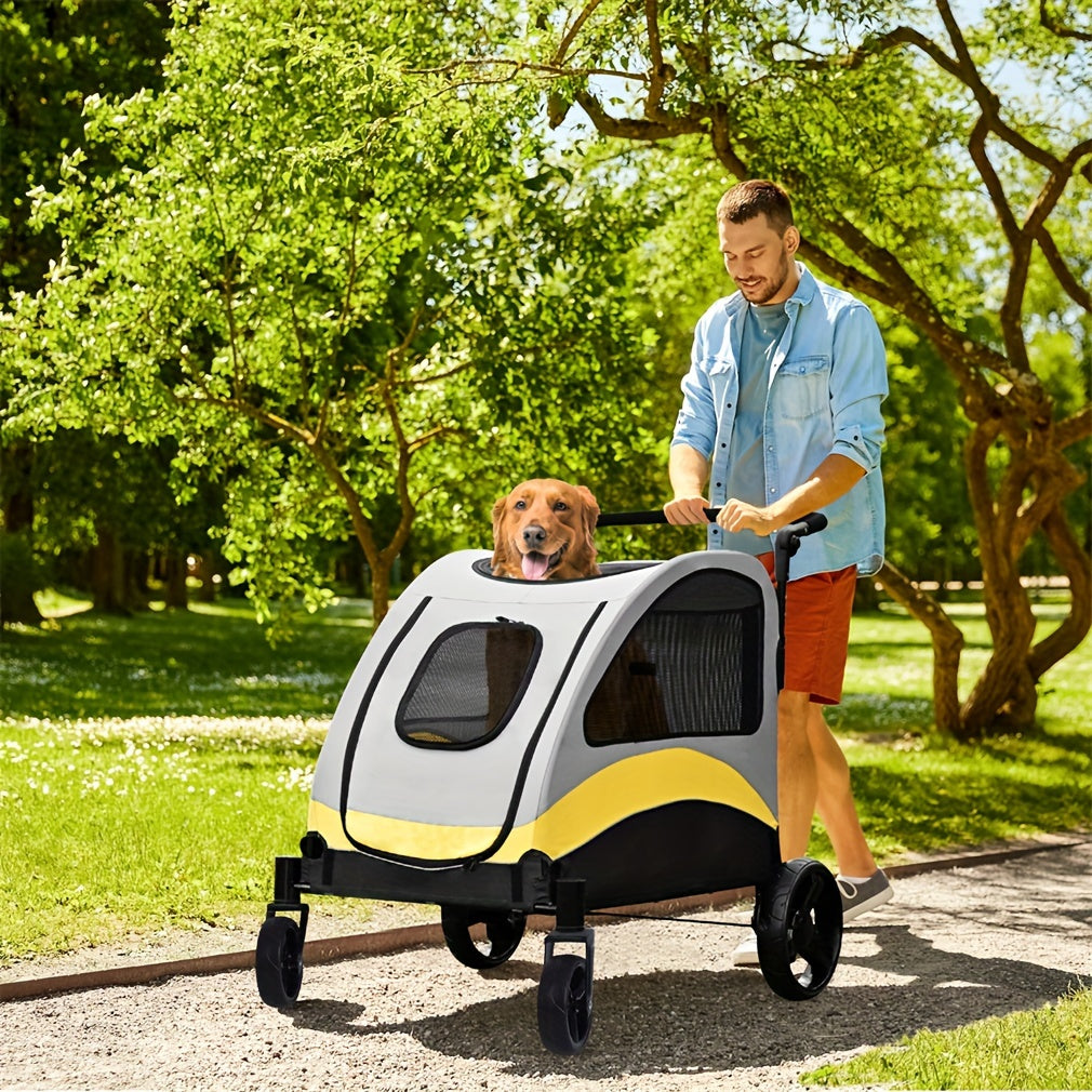 Foldable Dog Stroller Carrier with Lockable Wheels for Travel