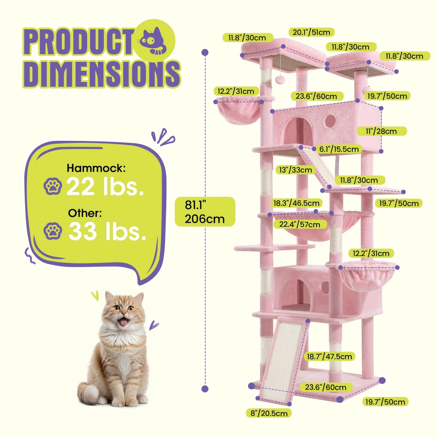 WEWAY Multi-Level Cat Tree Tower with Scratching Posts and Hammock