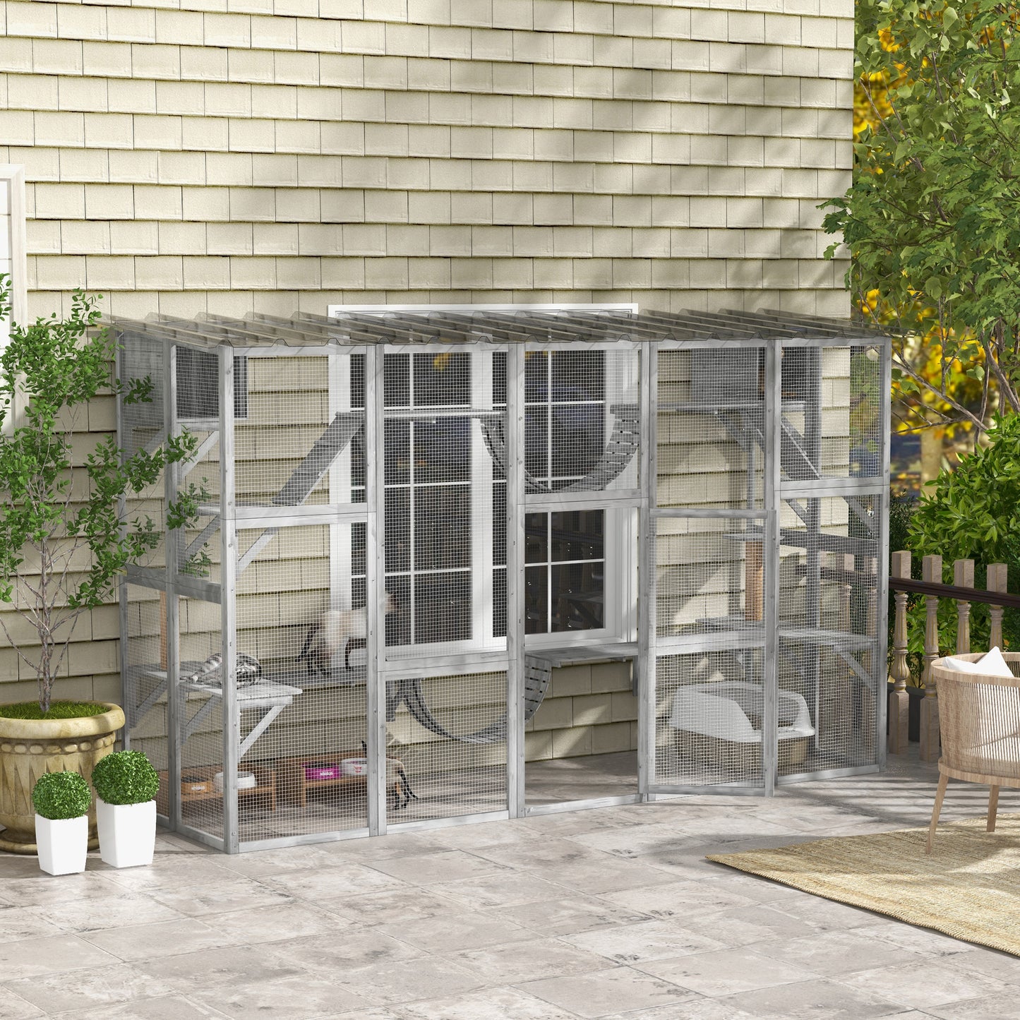 Outdoor Cat Catio Playground with Weather Protection and Shelves